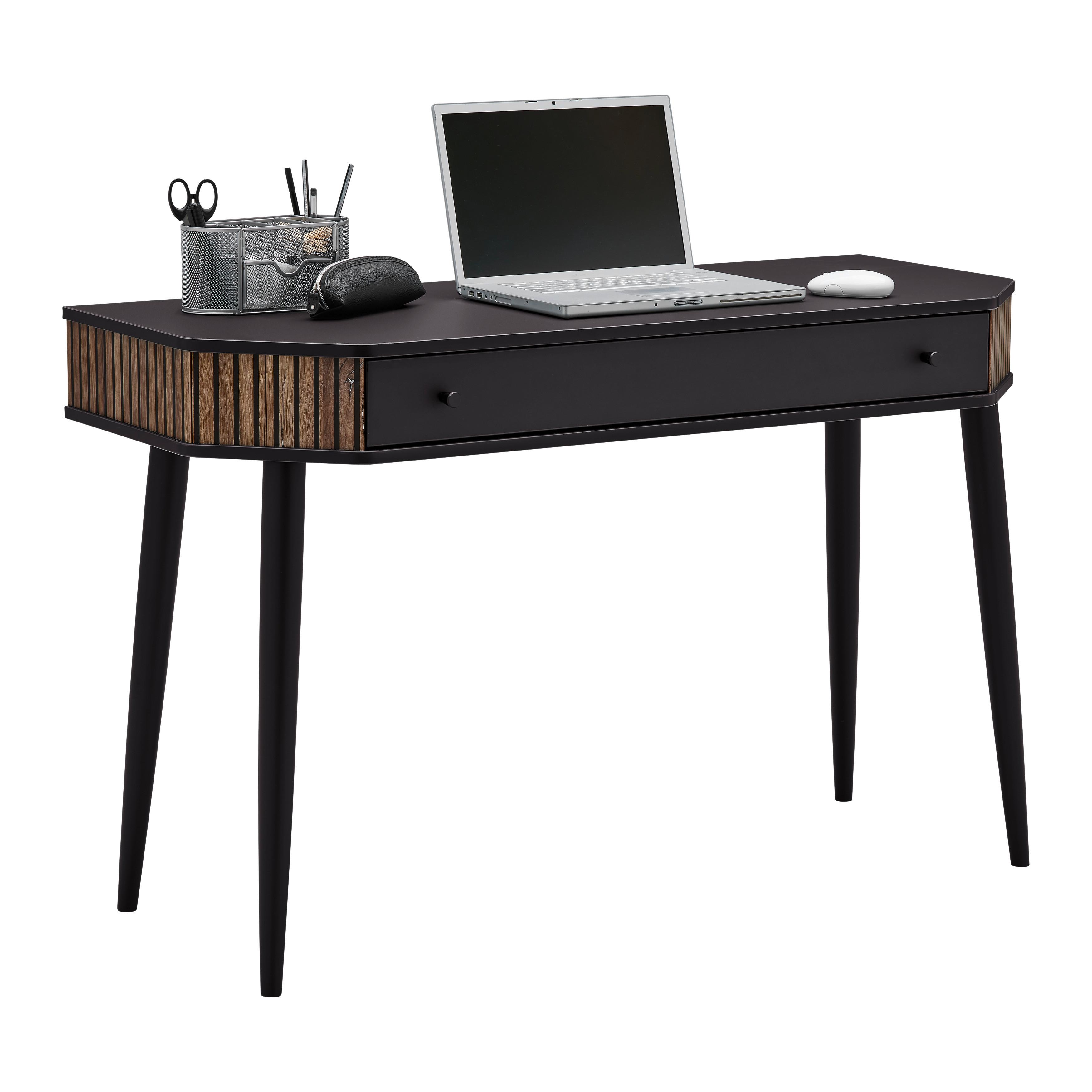 Schreibtisch Capri in Schwarz/Eichefarben - Eichefarben/Alufarben, MODERN, Holz/Holzwerkstoff (120/76/50cm) - Mömax