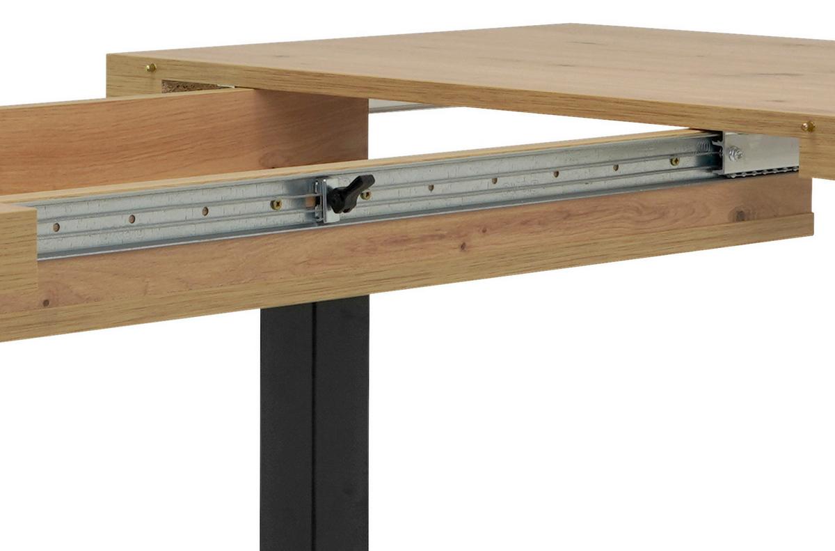 Raztegljiva Jedilna Miza Quadrato, 120-200x80cm - črna/hrast artisan, Konvencionalno, kovina/leseni material (120-200/80/74cm) - MID.YOU