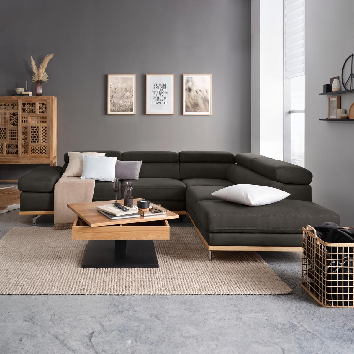 Wohnlandschaft Carmen Dunkelgrau - Chromfarben/Dunkelgrau, Konventionell, Holz/Textil (292/72/226cm) - Premium Living