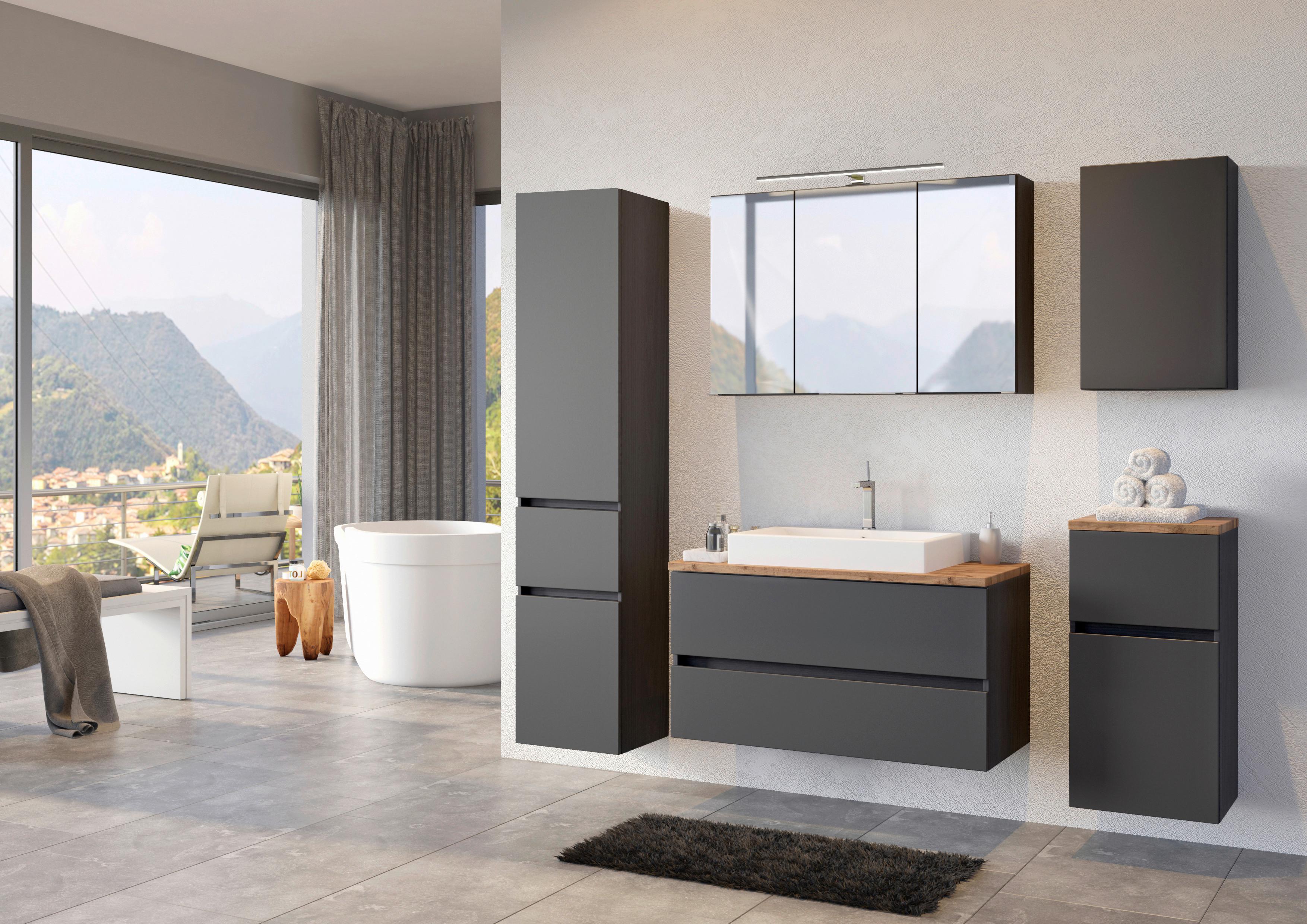 Spiegelschrank Pienza mit LED 3-türig ca. 100x64 cm Grau - Basics, Glas/Holzwerkstoff (100/64/20cm) - Held
