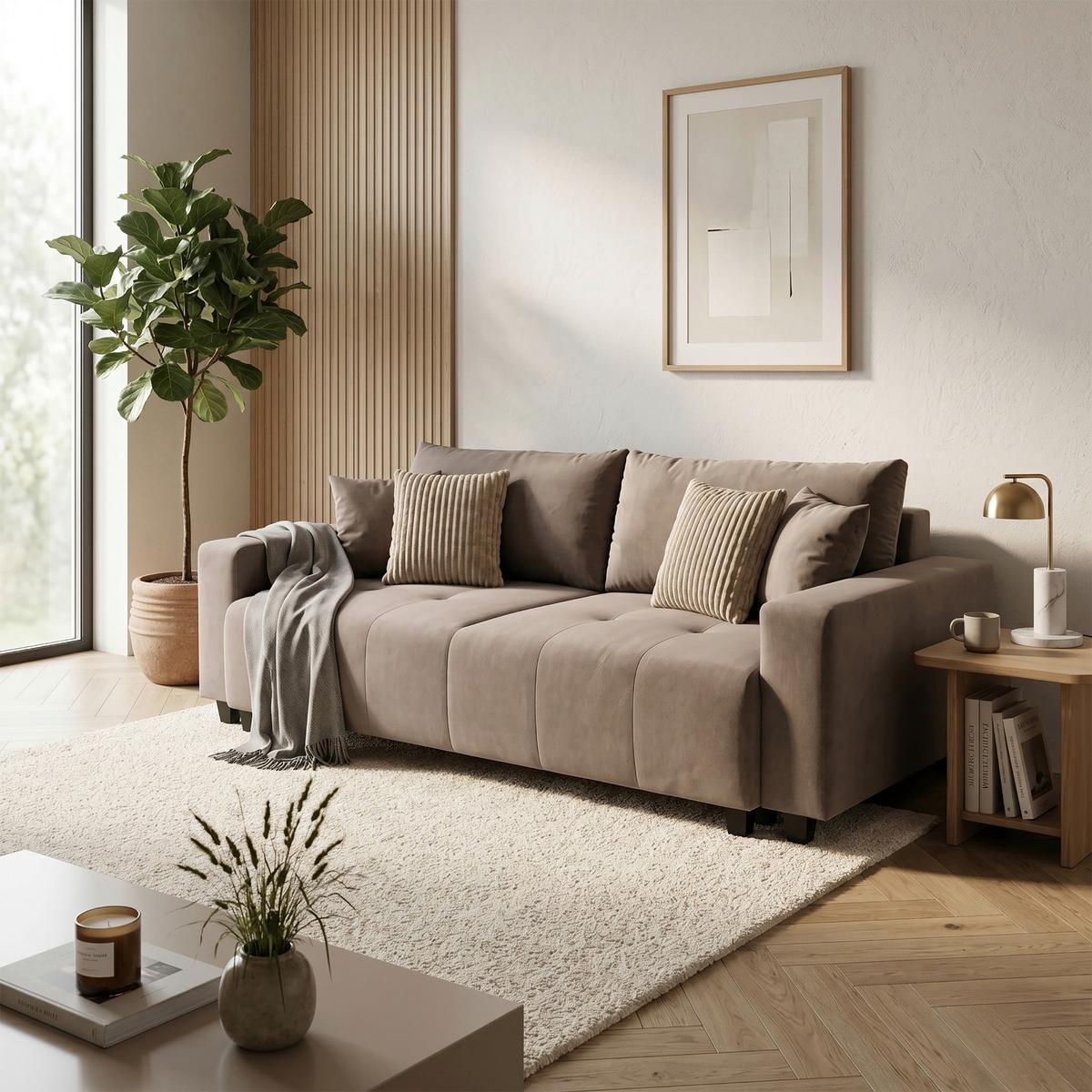 Canapea Bigsofa LILY - taupe, Trend, lemn/metal (240/119cm) - Luca Bessoni