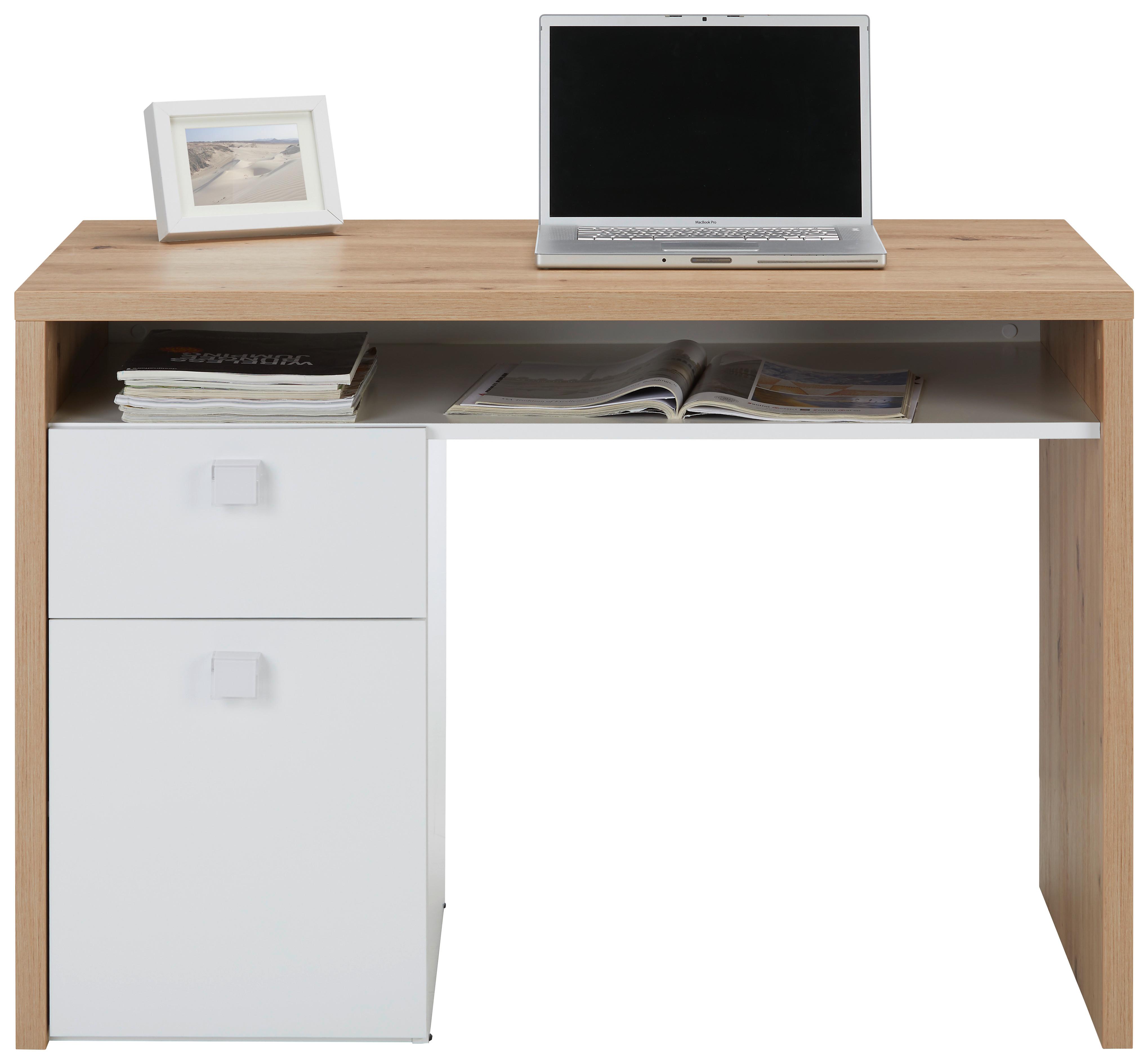 Schreibtisch in Weiß/Eichefarben - Eichefarben/Weiß, MODERN, Holzwerkstoff/Kunststoff (110/76,5/60cm) - Modern Living
