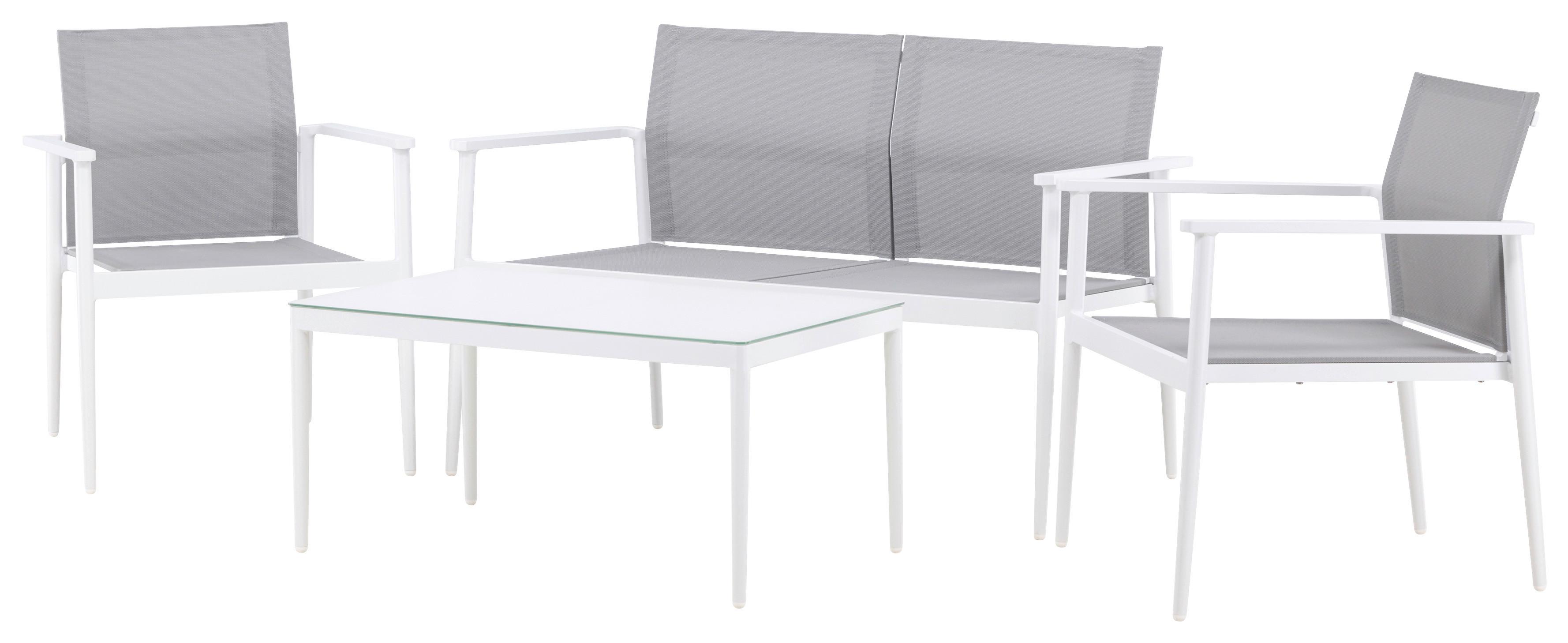 Loungegarnitur Break Weiß/Grau - Weiß/Grau, KONVENTIONELL, Glas/Textil - Gardenson