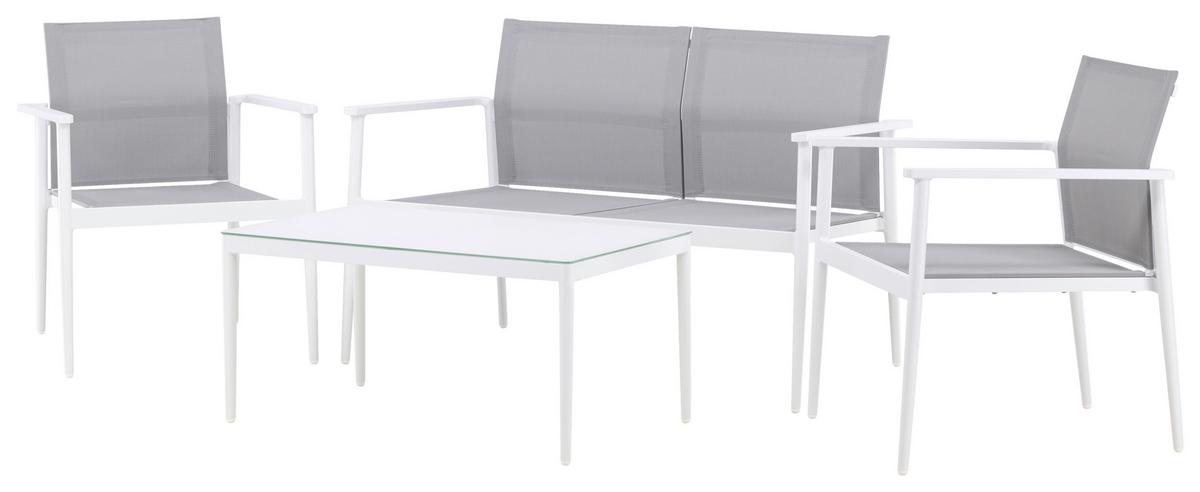 Loungegarnitur Break Weiß/Grau - Weiß/Grau, KONVENTIONELL, Glas/Textil - Gardenson