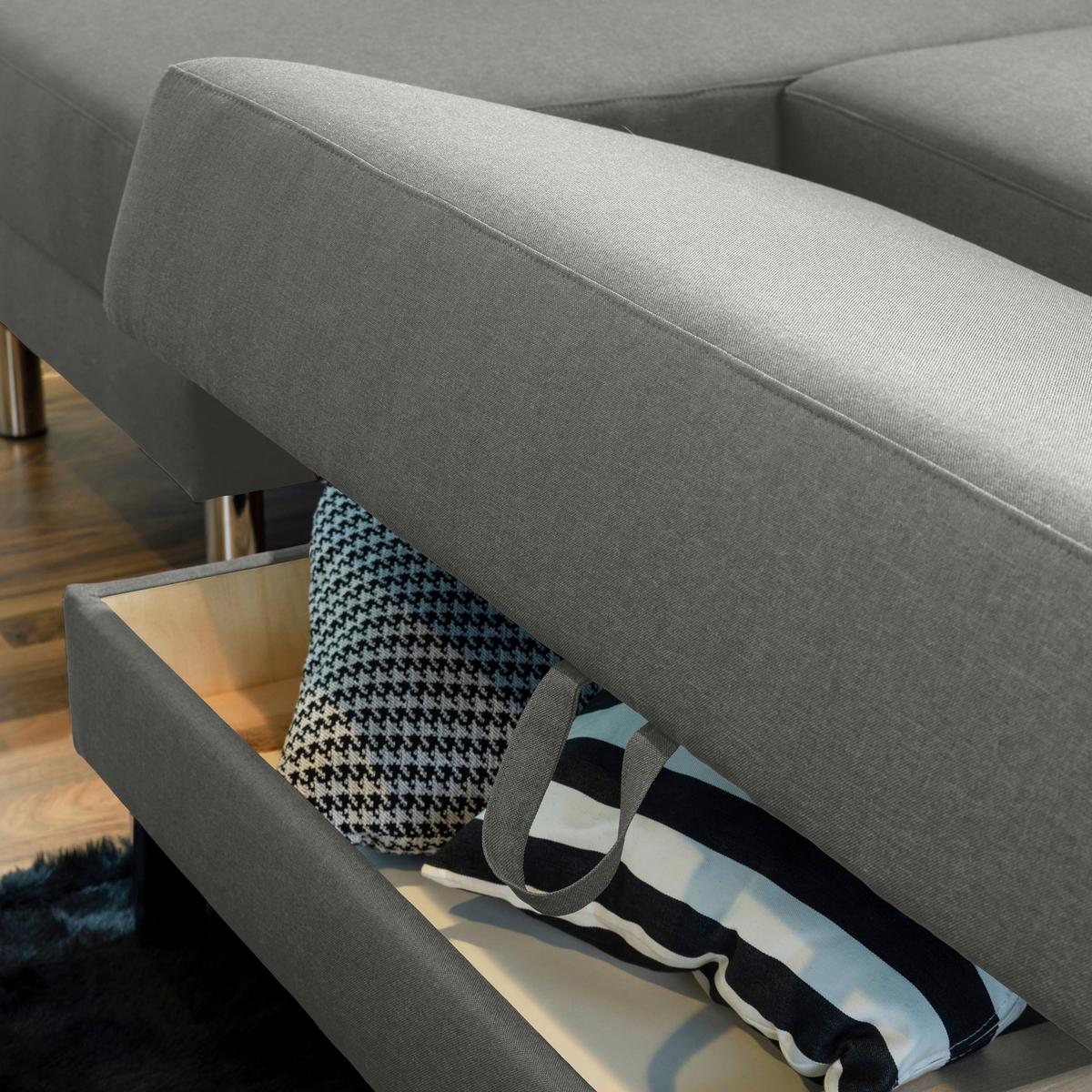 ECKSCHLAFSOFA JUST FASHION - Chromfarben/Hellgrau, KONVENTIONELL, Textil/Metall (152/230cm) - Max Winzer
