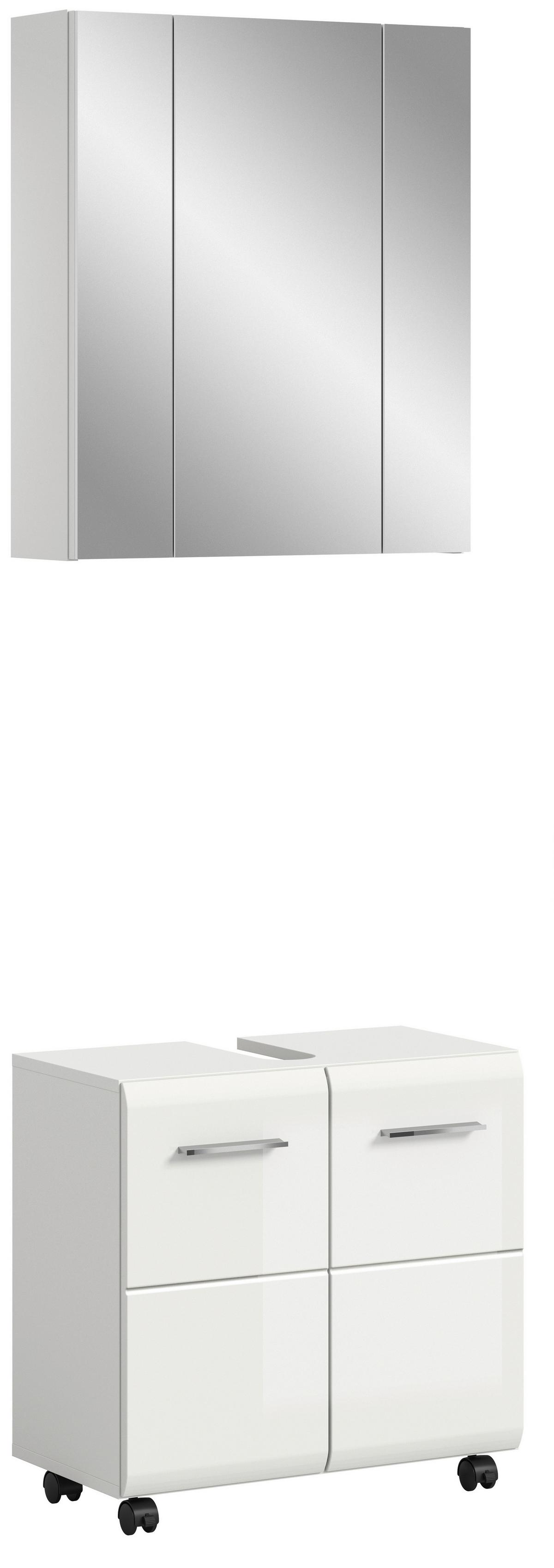 Badezimmer Ice Weiß/Weiß Hochglanz 2-teilig - Weiß Hochglanz/Silberfarben, Trend, Glas/Holzwerkstoff (60cm) - MID.YOU