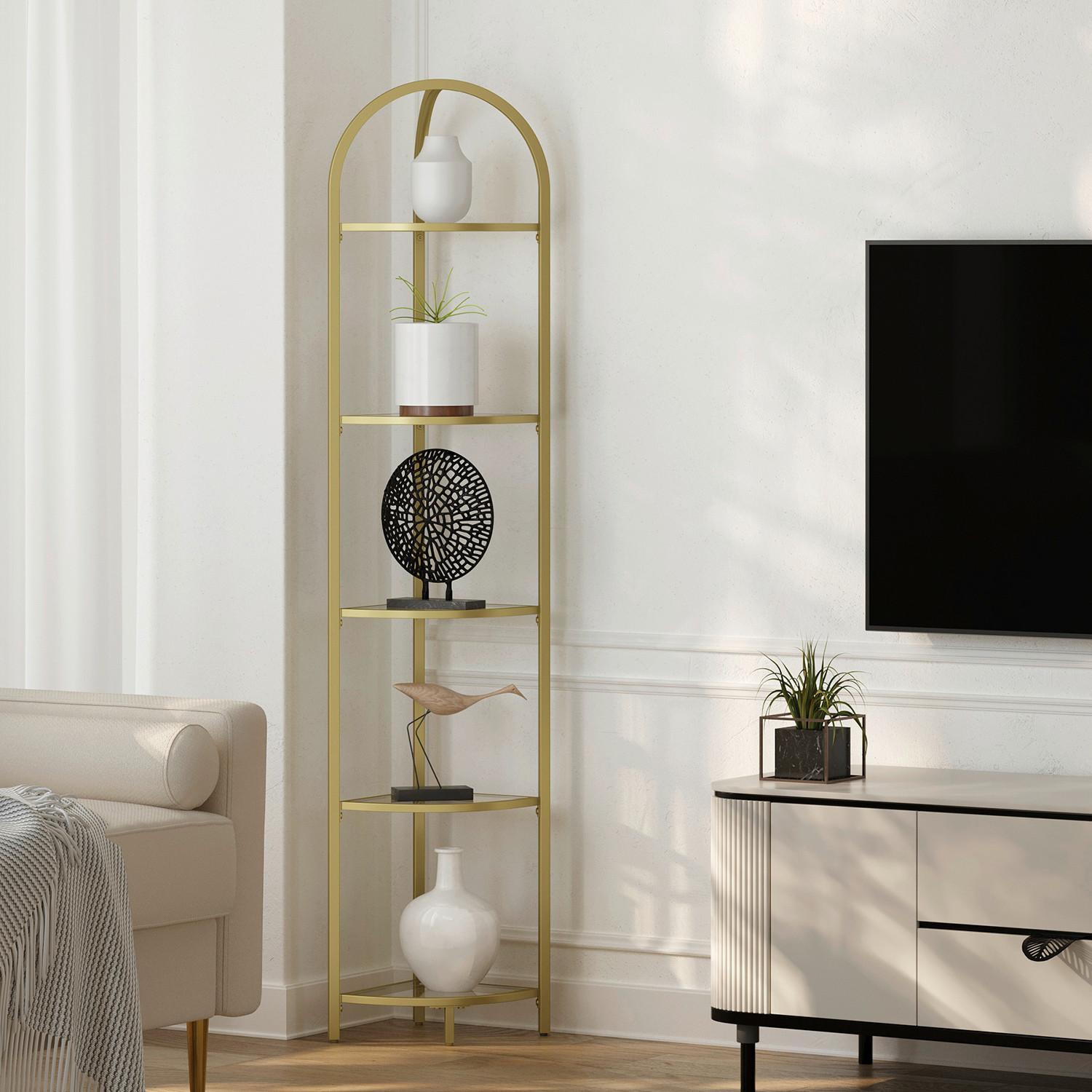 Eckregal Goldfarben ca. 28x158x28 cm - Goldfarben, Trend, Glas/Metall (28/158/28cm) - MID.YOU