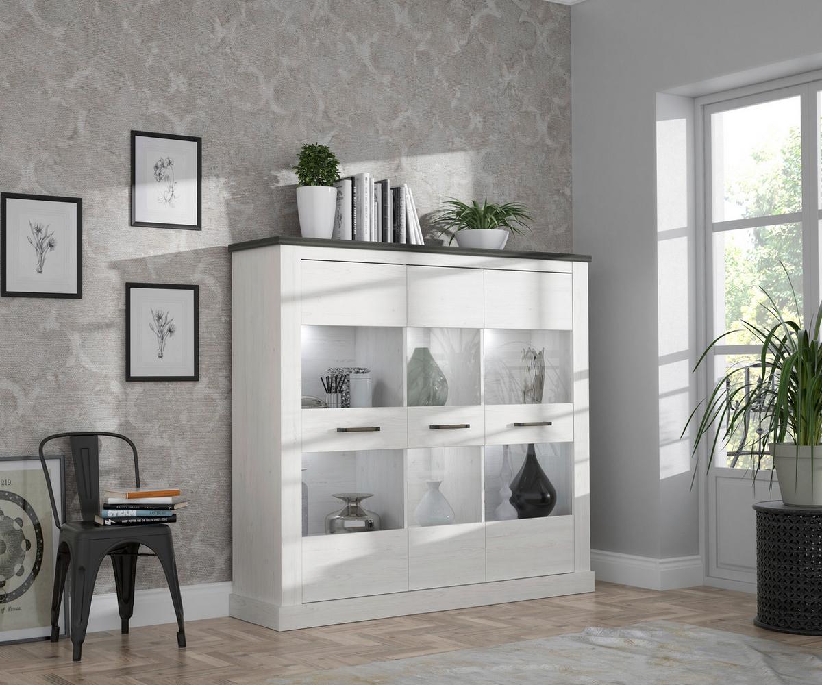Vitrină Montreal - culoare coconar, Konventionell, sticlă/material pe bază de lemn (160,4/150,6/41,4cm) - Premium Living