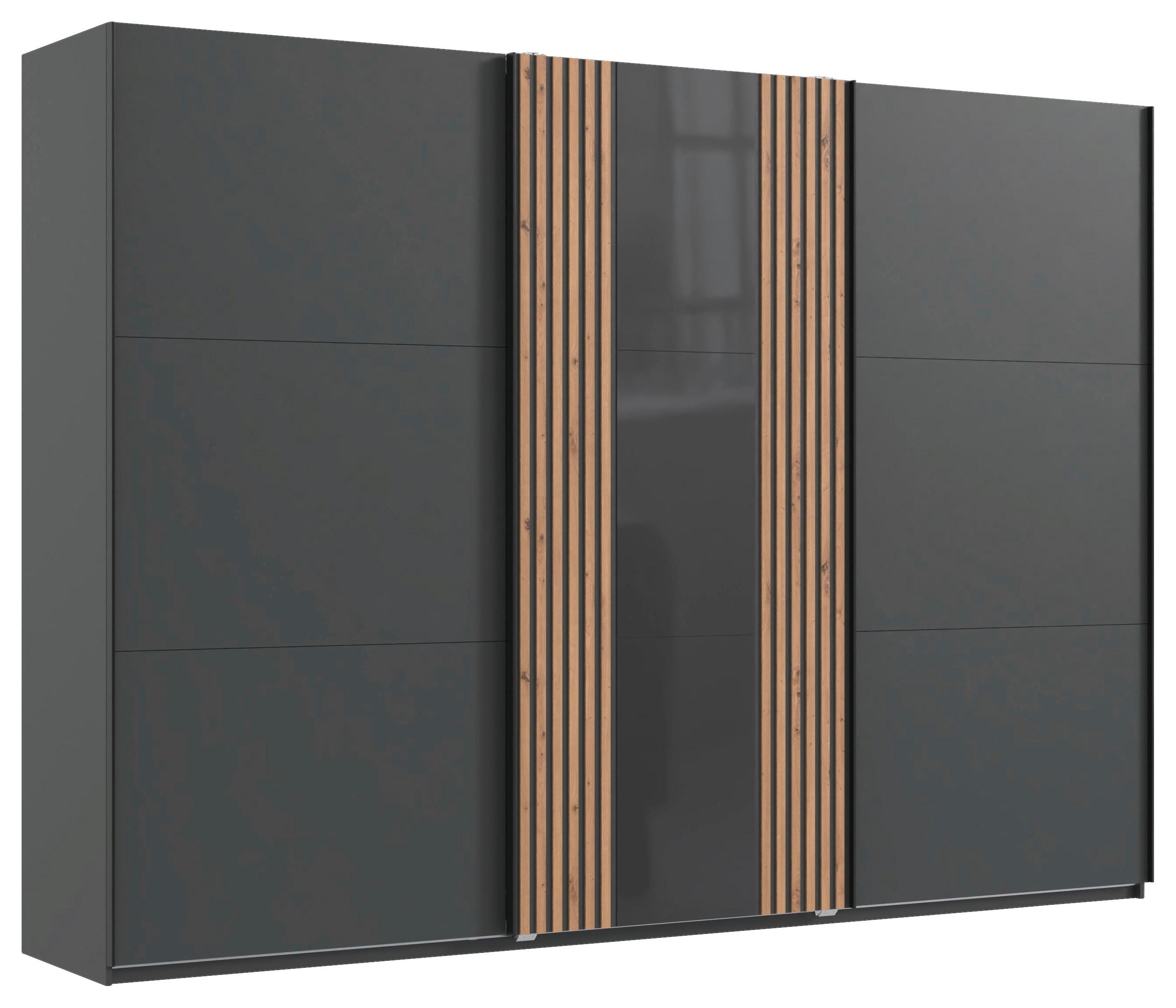 DULAP USI CULISANTE ATLANTA - grafit/stejar Artisan, Modern, sticlă/material pe bază de lemn (300/216/65cm) - Premium Living