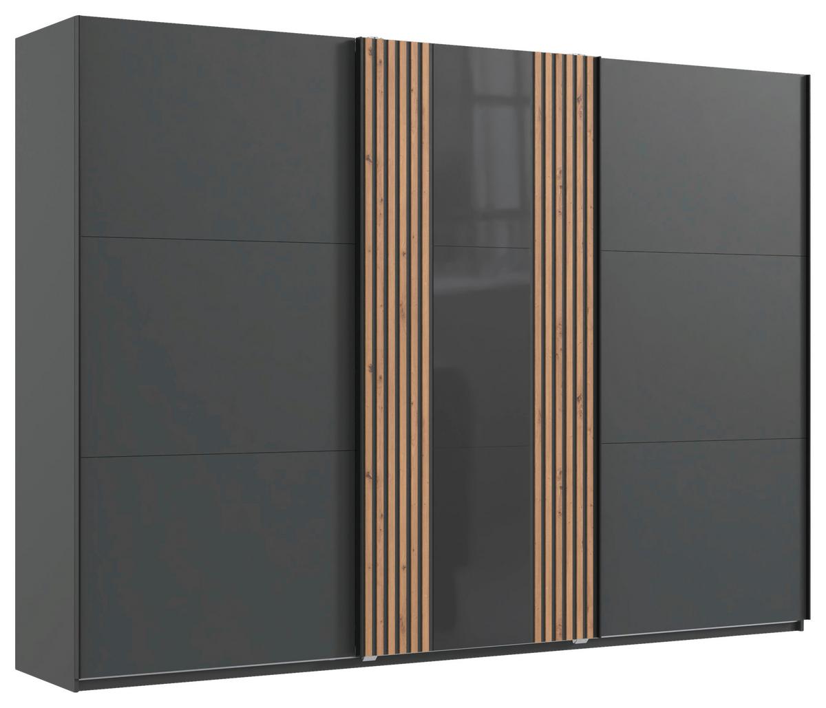 DULAP USI CULISANTE ATLANTA - grafit/stejar Artisan, Modern, sticlă/material pe bază de lemn (300/216/65cm) - Premium Living