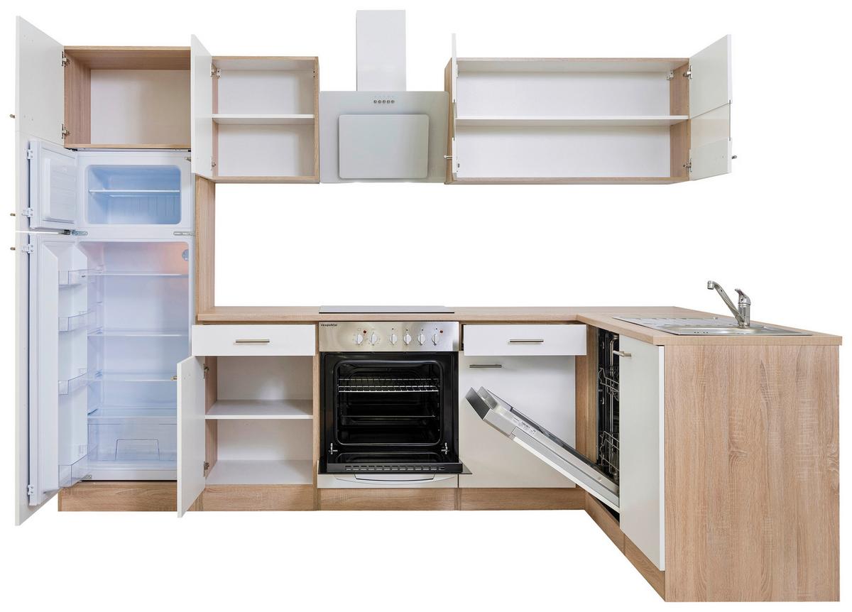 Eckküche Economy Weiß/ Eichefarben ca. 280x172 cm - Edelstahlfarben/Eichefarben, Basics, Holzwerkstoff/Metall (280/172cm) - Respekta