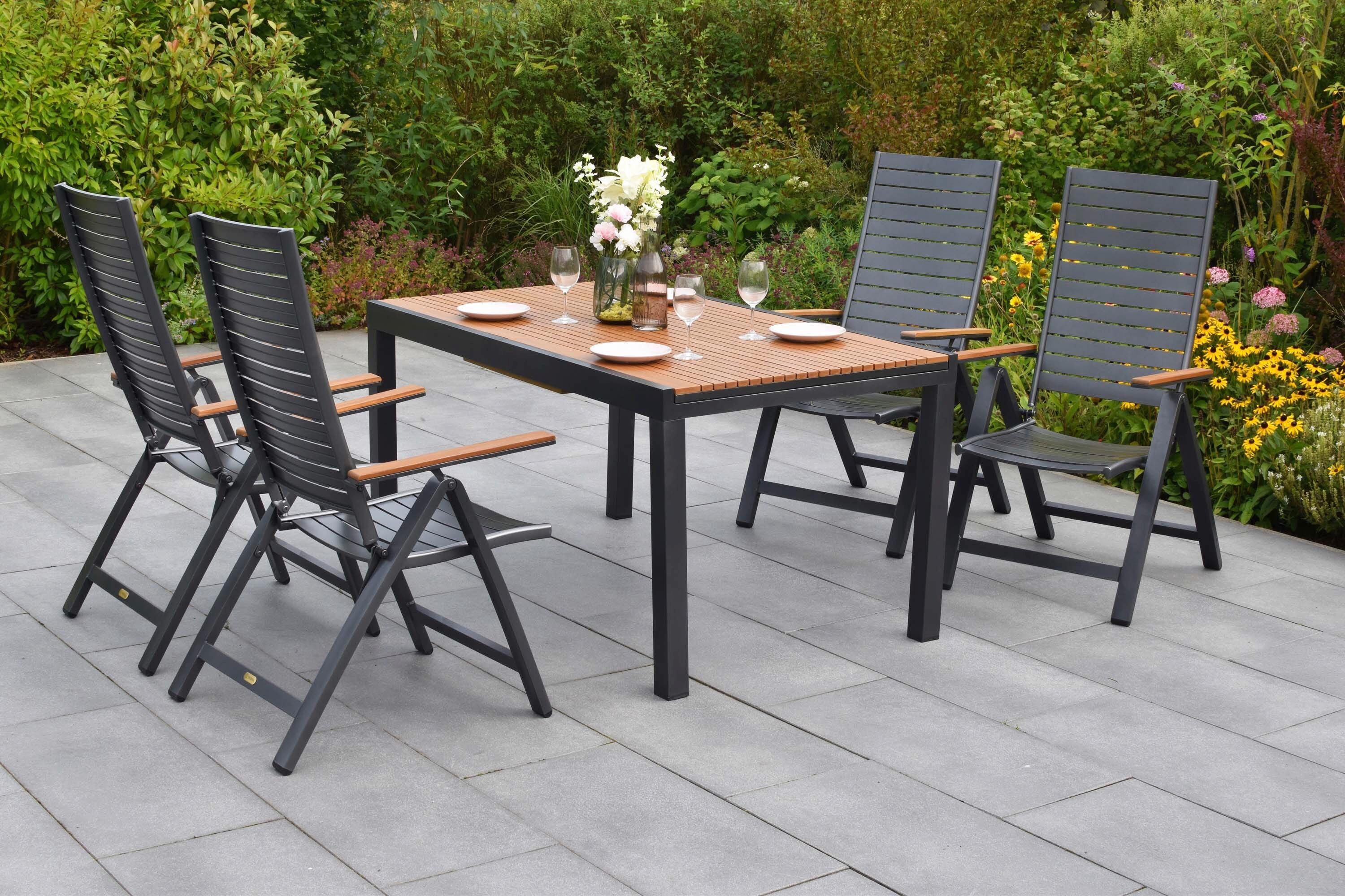Gartentischgruppe Astros 5-tlg. Graphitfarben - Graphitfarben/Naturfarben, KONVENTIONELL, Kunststoff/Metall - Gardenson