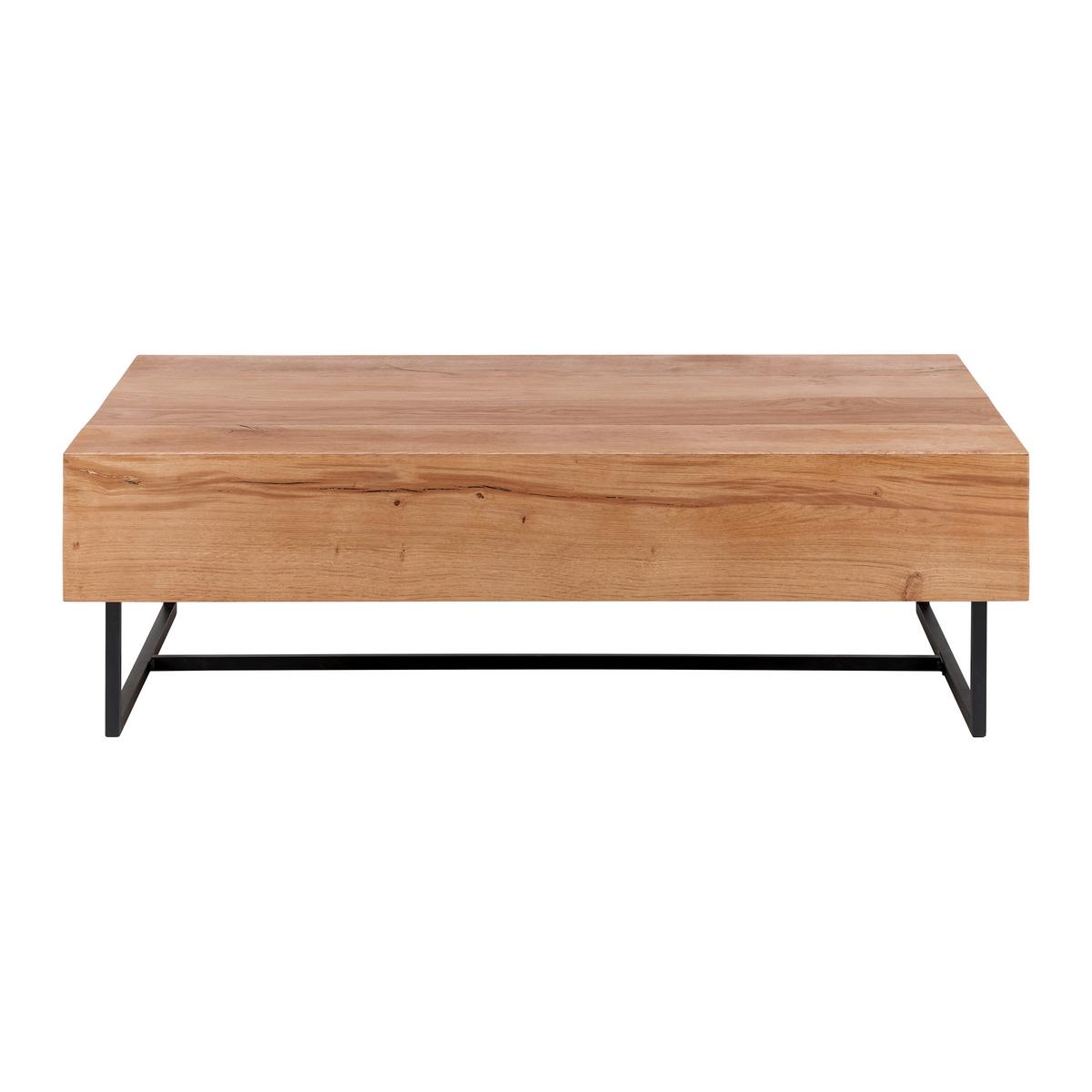 Couchtisch "Davide", ca. 130x80 cm, aus Eiche, massiv - Eichefarben/Schwarz, MODERN, Holz/Metall (130/40/80cm) - Bessagi Home