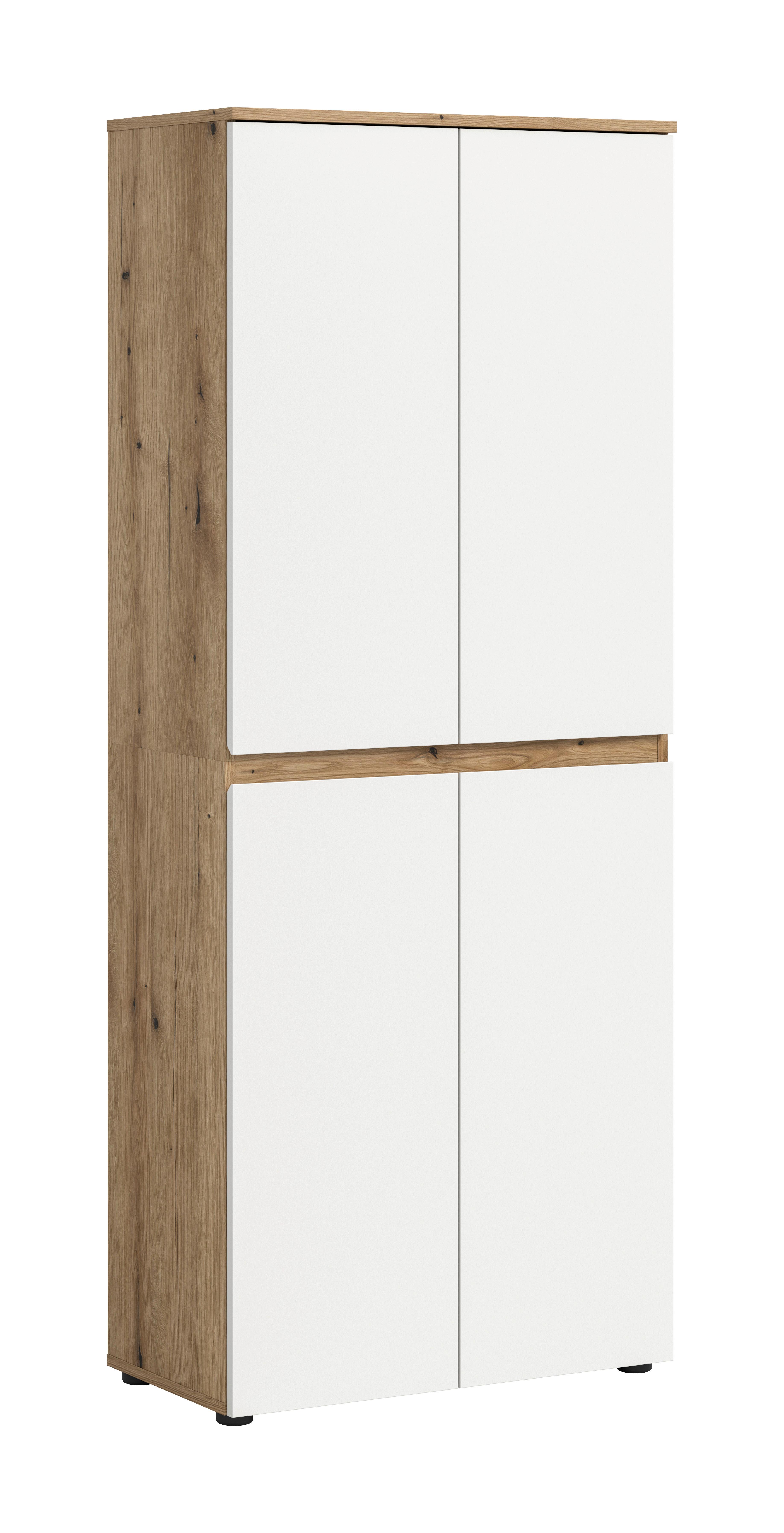 Garderobenschrank Scarpa Weiß - Eichefarben/Schwarz, Design, Holzwerkstoff/Kunststoff (70/175/37cm) - Livetastic