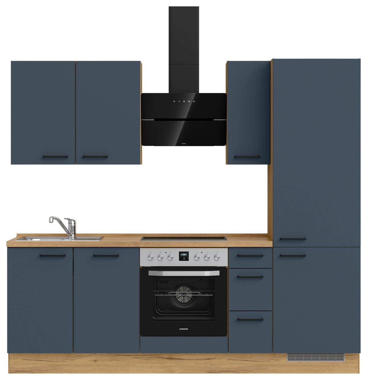 Küchenblock Easytouch High m. Geräten Dunkelblau - Eichefarben/Schwarz, MODERN, Holzwerkstoff/Metall (240cm) - Nobilia