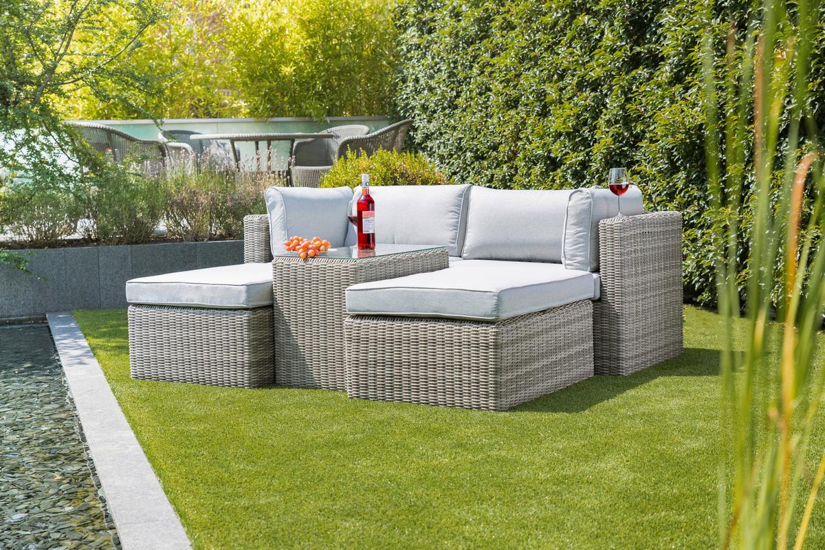 Loungegarnitur Palma 5-tlg aus Kunststoff mit Kissen - Grau, Basics, Glas/Textil (93/65/71cm) - Gardenson
