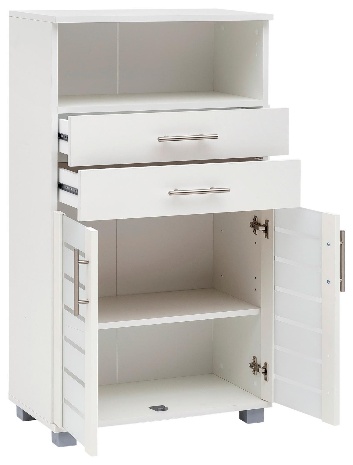 Midischrank Niko Weiß - Edelstahlfarben/Silberfarben, MODERN, Glas/Holzwerkstoff (59,8/110,5/32,6cm) - MID.YOU