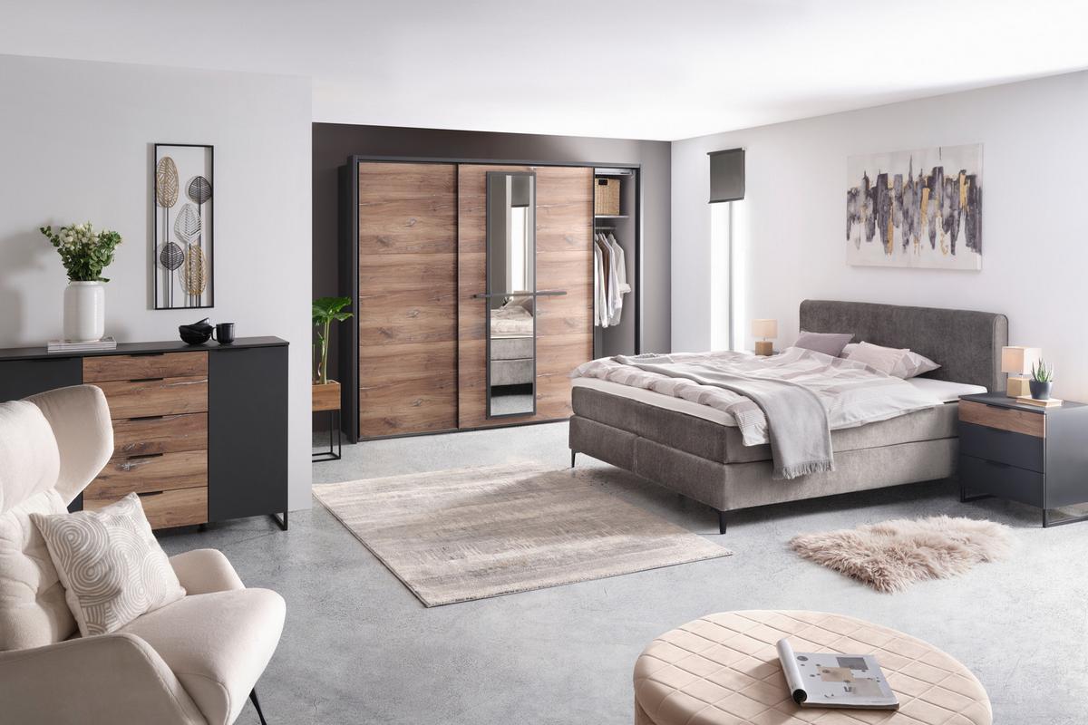 Noćni Ormarić Rocket - boje grafita/boje hrasta, Moderno, drvni materijal/metal (58/64/41cm) - Premium Living