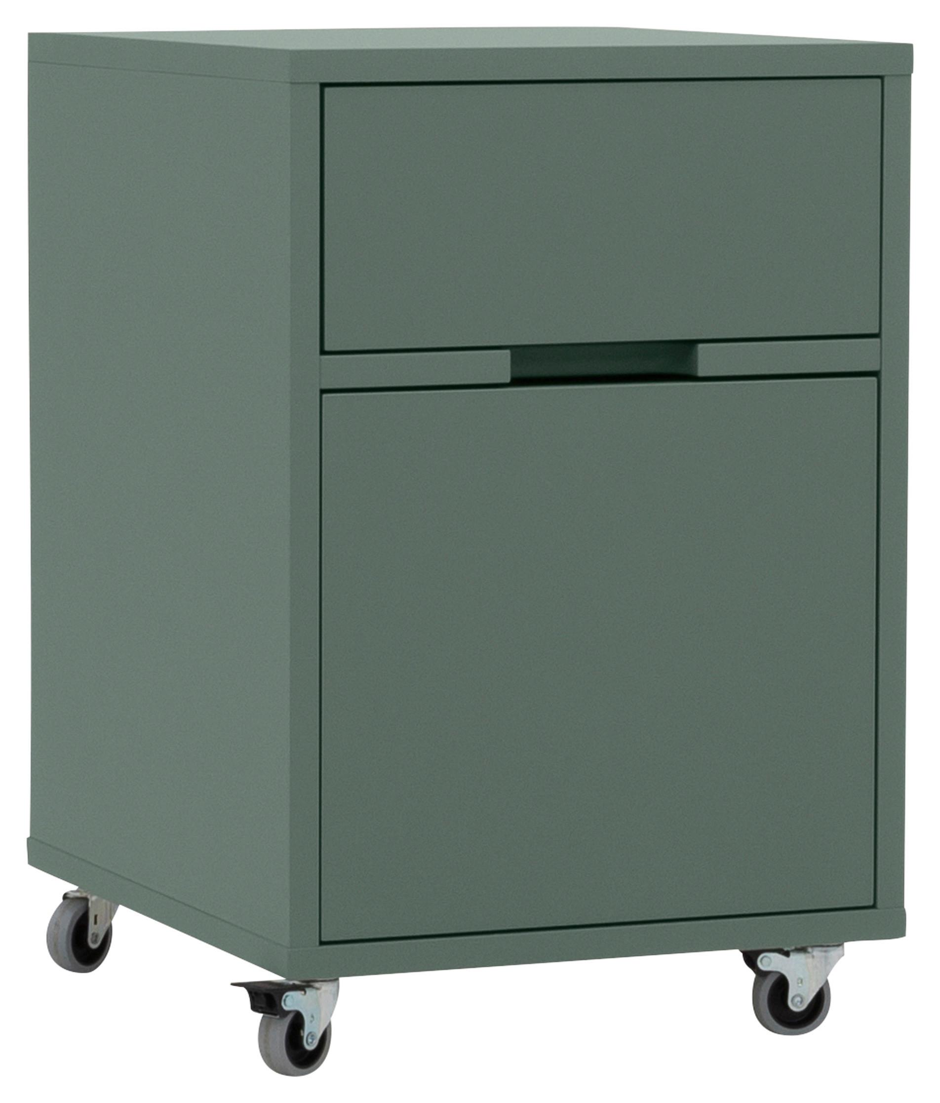 KONTENER NA KÓŁKACH LIPP - zielony, Design, materiał drewnopochodny/tworzywo sztuczne (40/60/45cm)