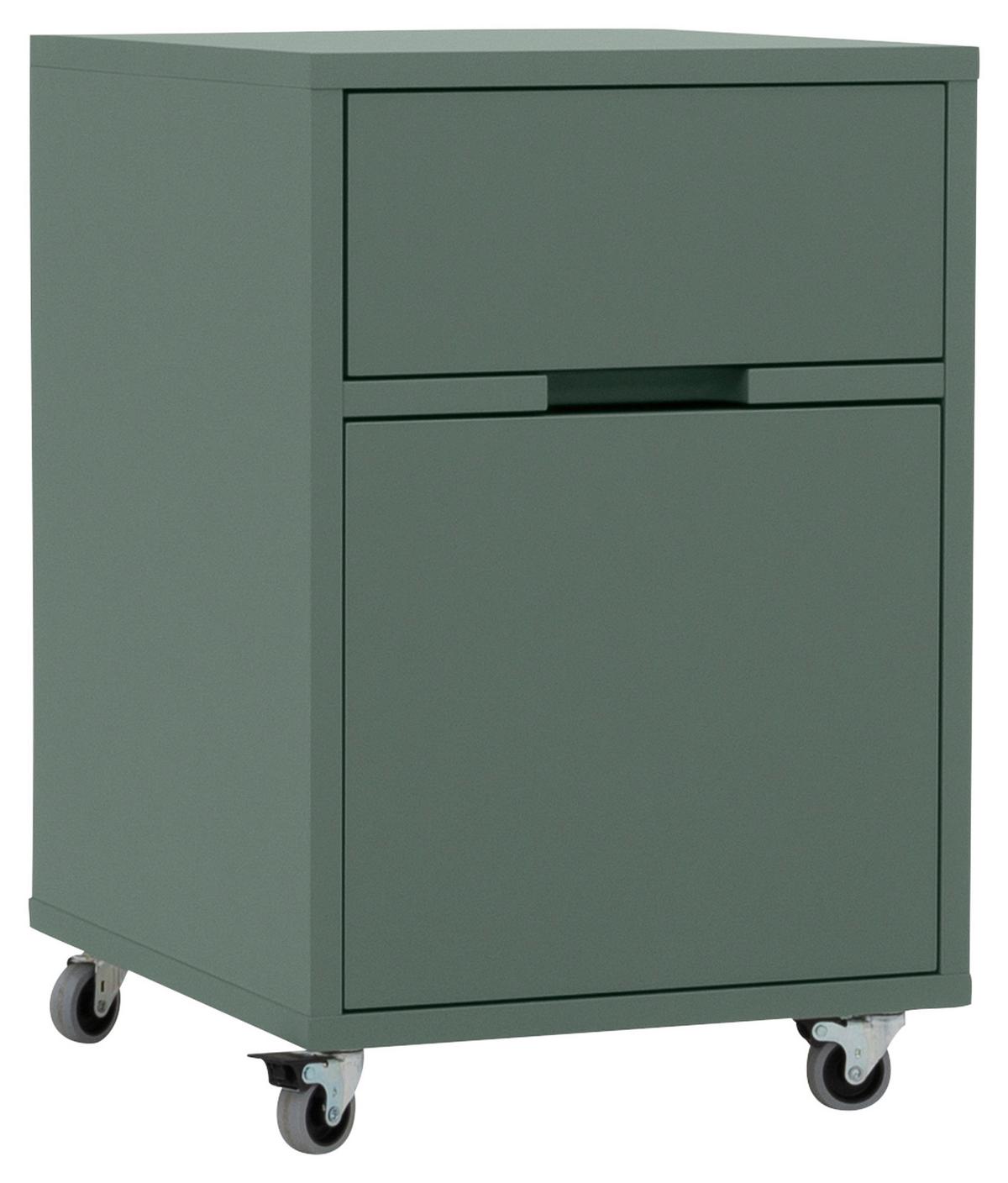 KONTENER NA KÓŁKACH LIPP - zielony, Design, materiał drewnopochodny/tworzywo sztuczne (40/60/45cm)