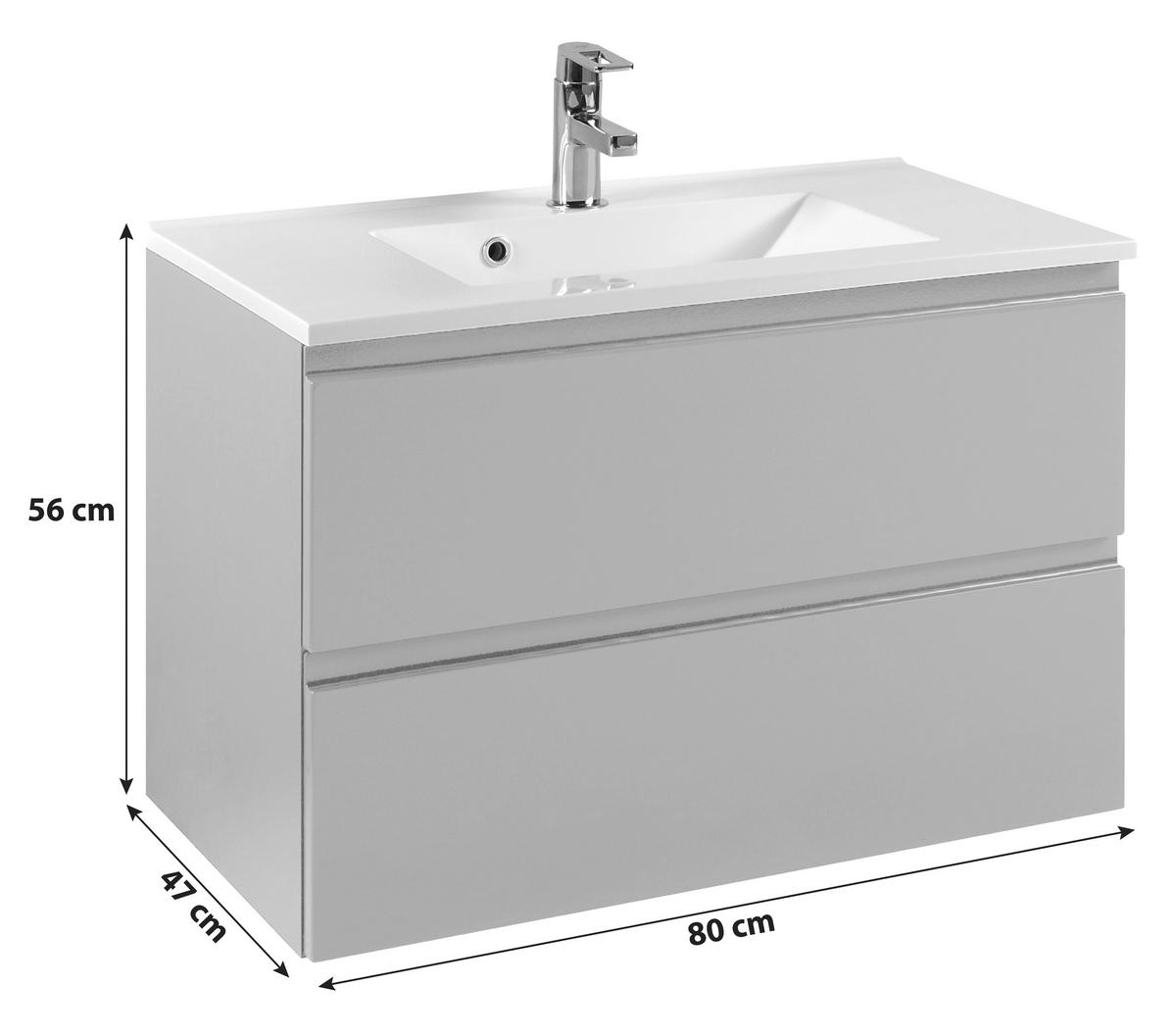 Waschtischkombi Cardiffin ca. 80 cm Grau - Graphitfarben/Weiß, Design, Holzwerkstoff/Stein (80cm) - Held