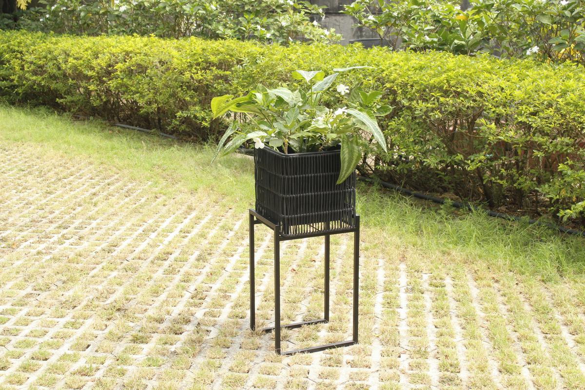 Übertopf-Set Flora Schwarz, 2er Set - Schwarz, Kunststoff/Metall - Mömax