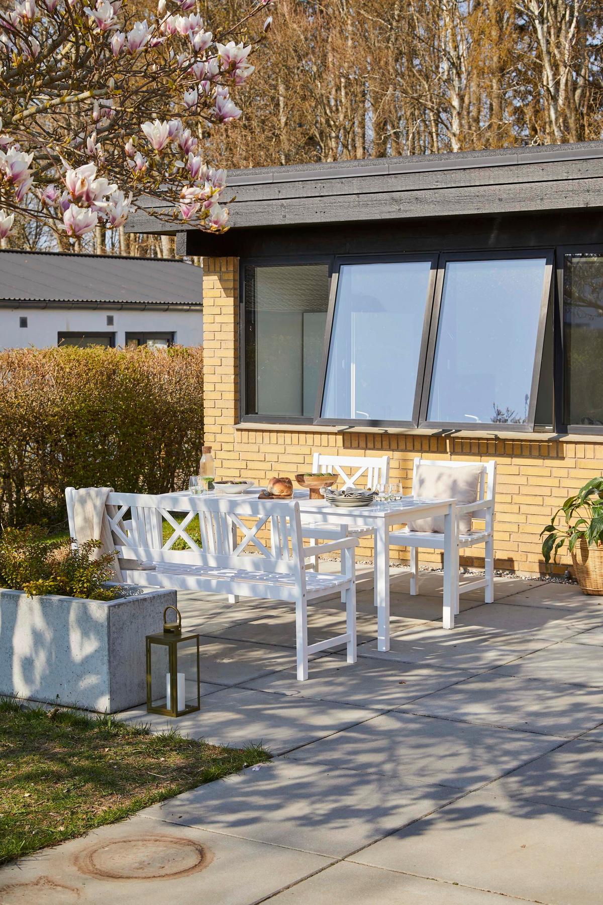 Gartentisch Holz Rosenborg Weiß - Weiß Hochglanz, Natur, Holz (165/80/75cm) - Gardenson