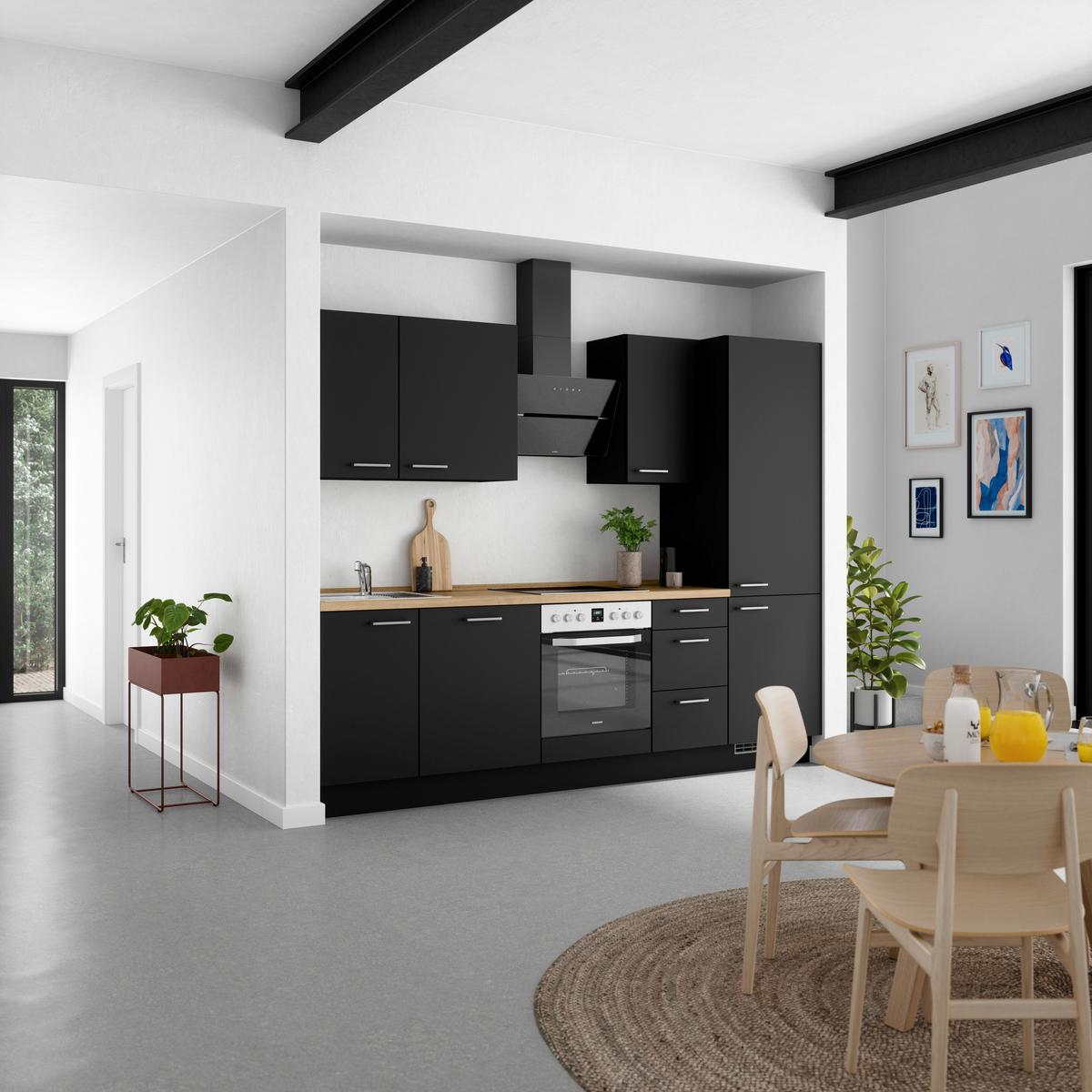 Küchenblock Touch High m. Geräten Schwarz - Edelstahlfarben/Eichefarben, MODERN, Holzwerkstoff/Metall (270cm) - Nobilia