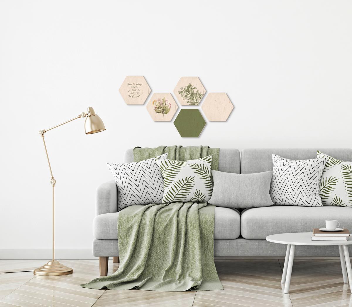Bild Hexagon, 5er Set - Hellgrün/Grün, Holz (30/25cm) - Modern Living