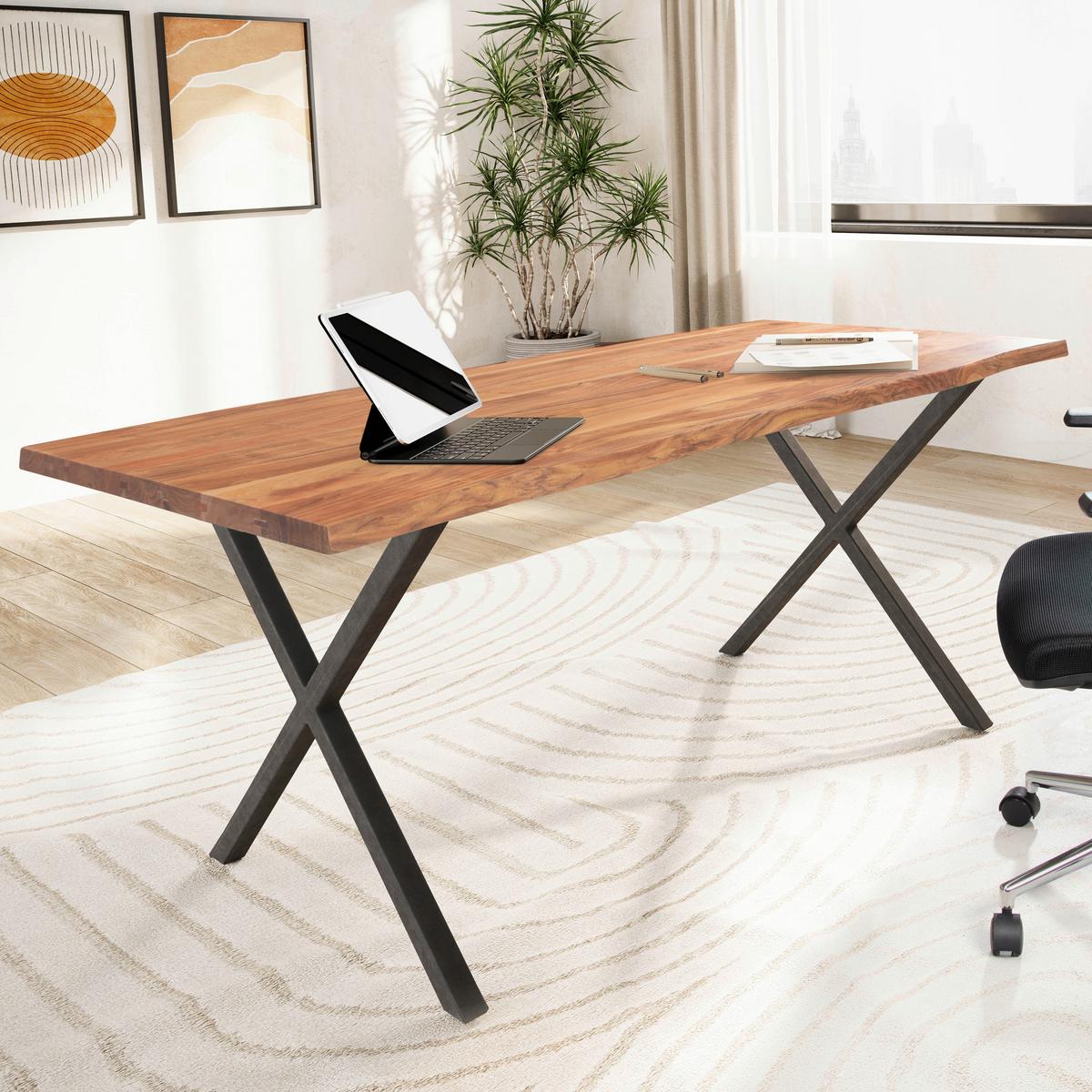 SCHREIBTISCH WL7.271 - Schwarz/Akaziefarben, Modern, Holz/Metall (120/60/76cm) - MID.YOU