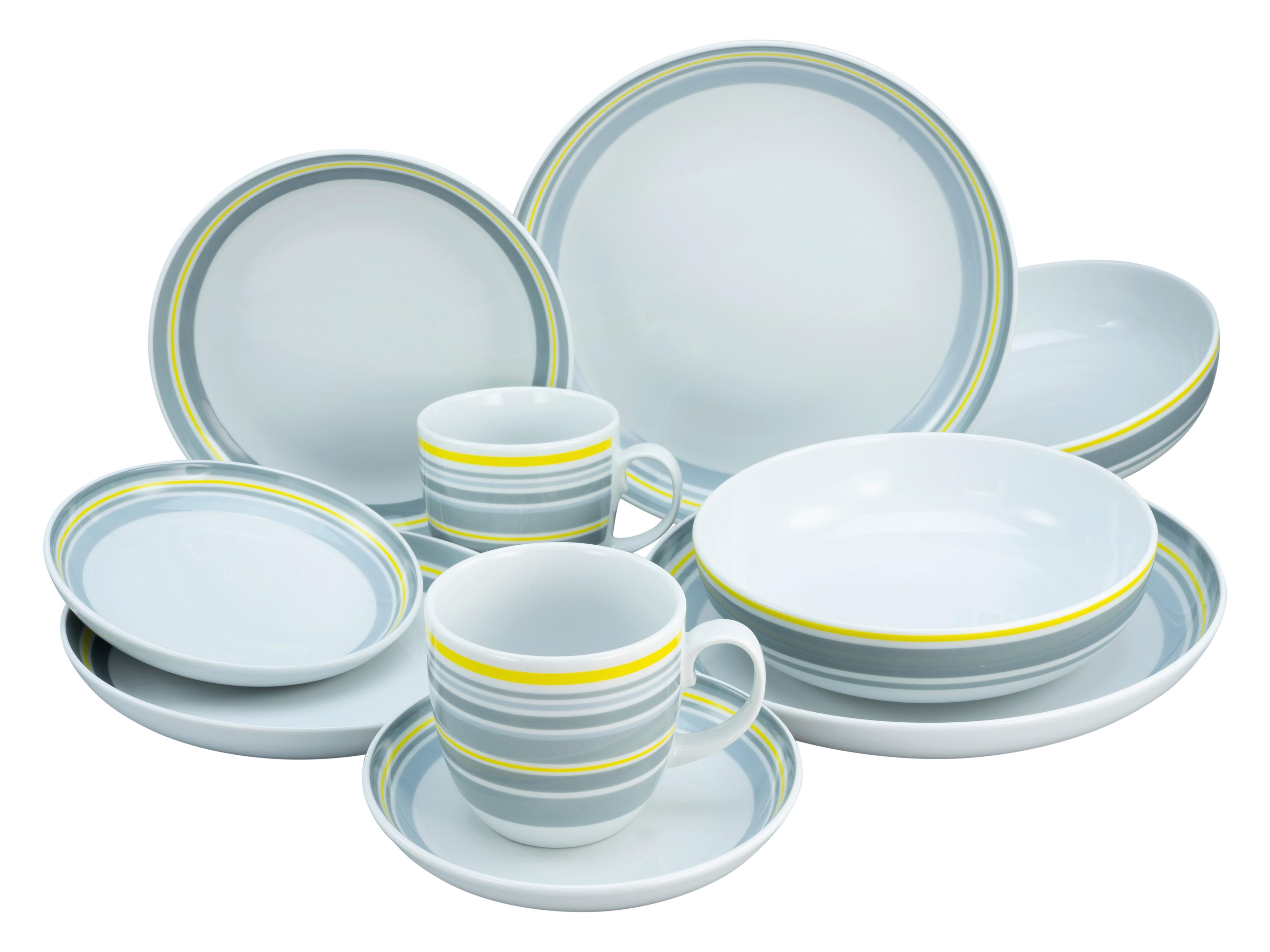 SERWIS OBIADOWO-ŚNIADANIOWY ALLROUND - biały/szary, Trend, ceramika - Creatable