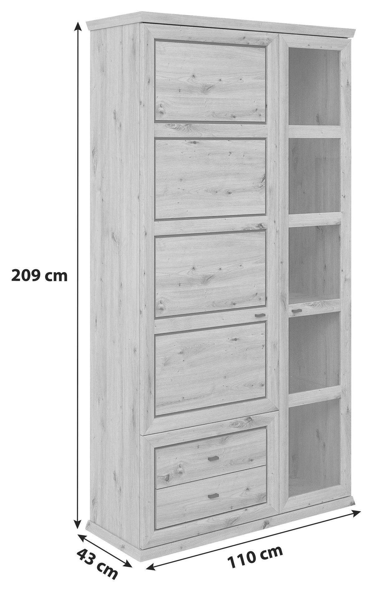 Vitrina Harvey, Barva Hrasta - barve hrasta/antracit, Konvencionalno, kovina/steklo (110/209/43cm) - Livetastic