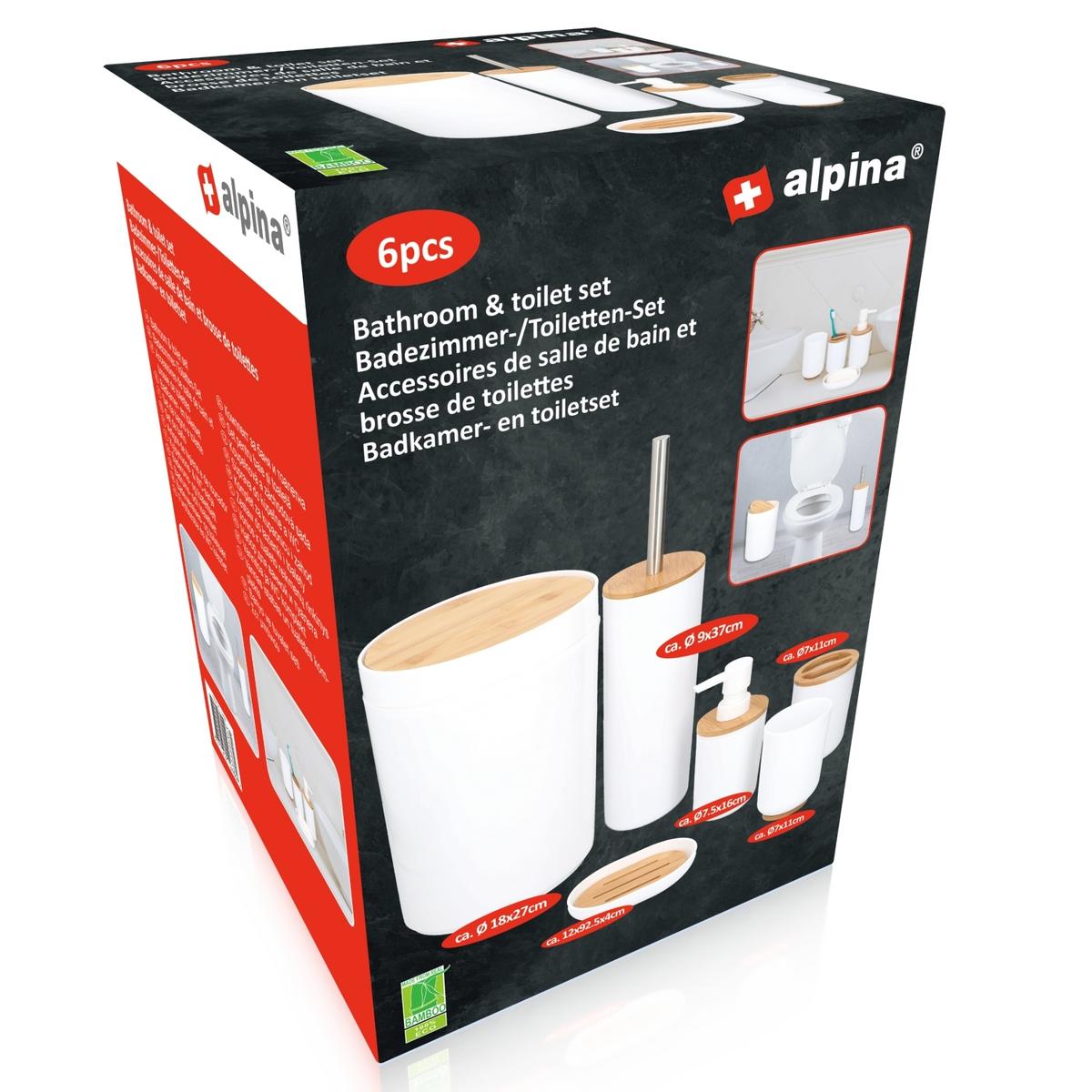 ZESTAW AKCESORIÓW ŁAZIENKOWYCH 12686 - biały, Basics, tworzywo sztuczne/drewno - Alpina 6287