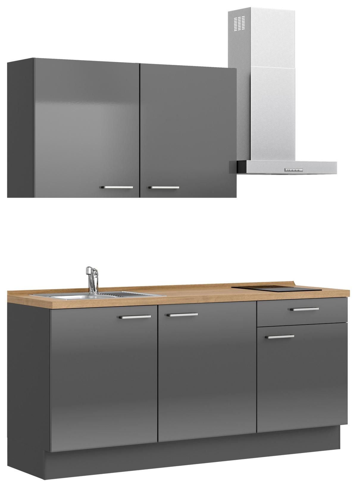 Küchenblock Flash Low m. Geräten Schieferfarben - Schieferfarben/Edelstahlfarben, MODERN, Holzwerkstoff/Metall (180cm) - Nobilia