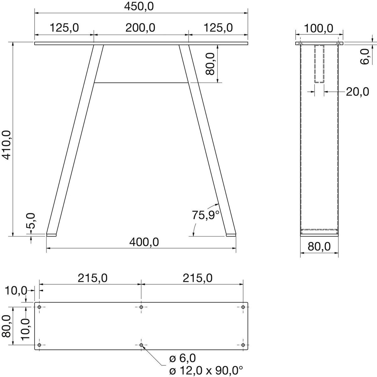 Bankgestell A-Form schwarz beschichtet - Schwarz, Metall (45/41/10cm)