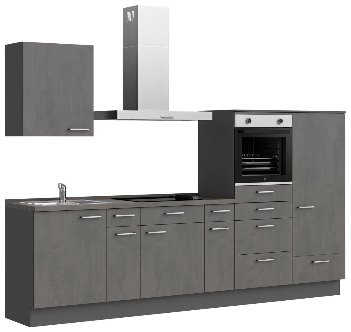 Küchenblock Riva Low m. Geräten Schieferfarben - Schieferfarben/Edelstahlfarben, MODERN, Holzwerkstoff/Metall (300cm) - Nobilia