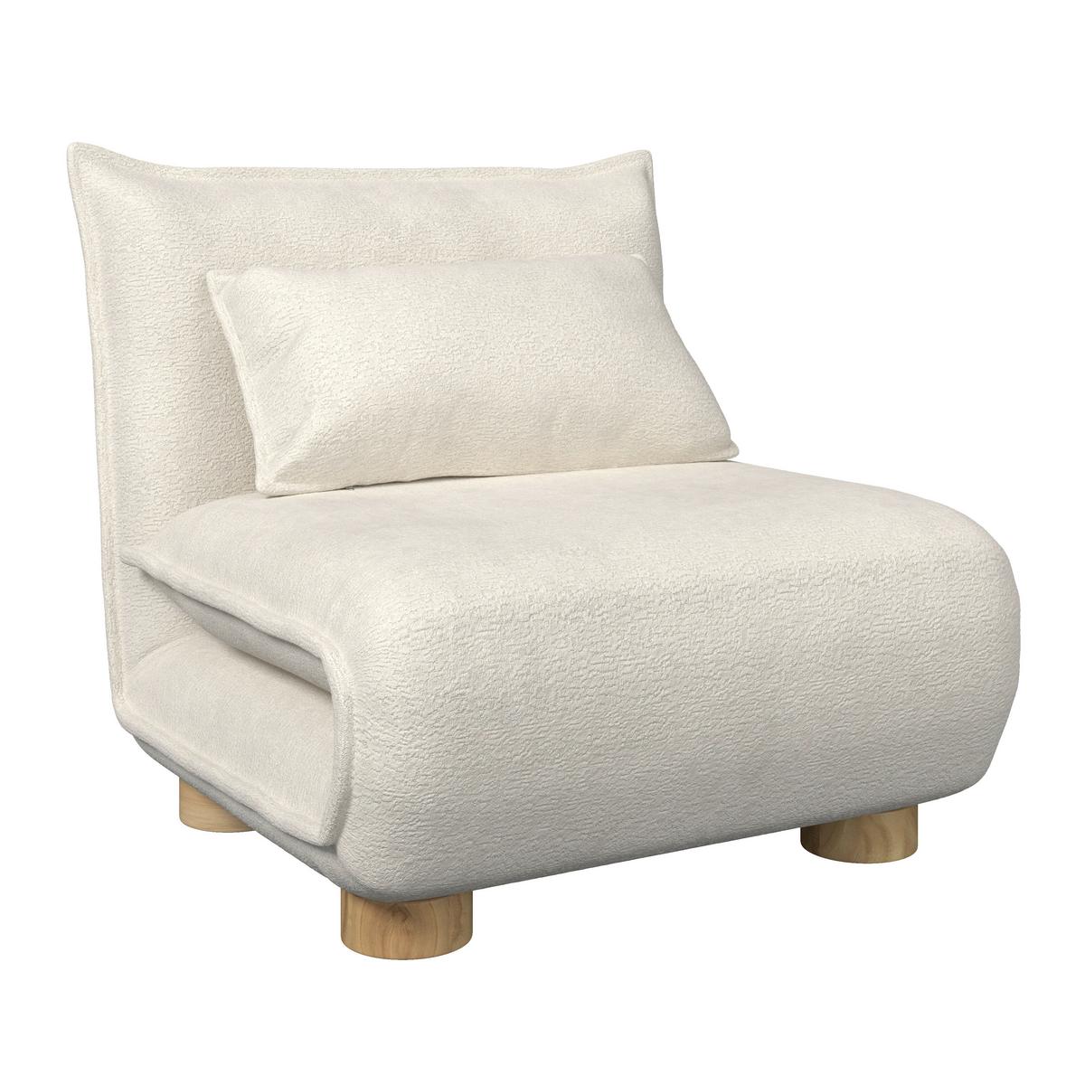 Schlafsessel Bella Bouclé Weiß - Weiß/Naturfarben, MODERN, Holz/Textil (83/41/63cm) - Bessagi Home