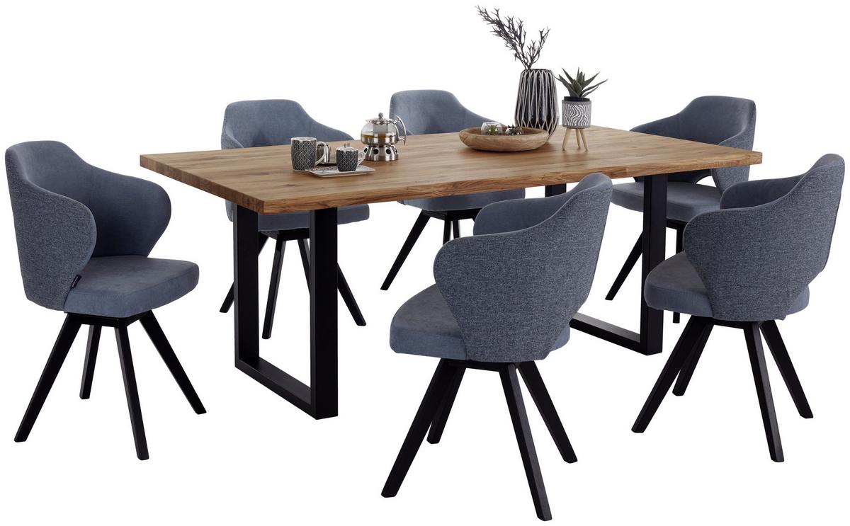 Masă sufragerie Rockford - culoare lemn stejar/negru, Modern, lemn/metal (200/77/100cm)