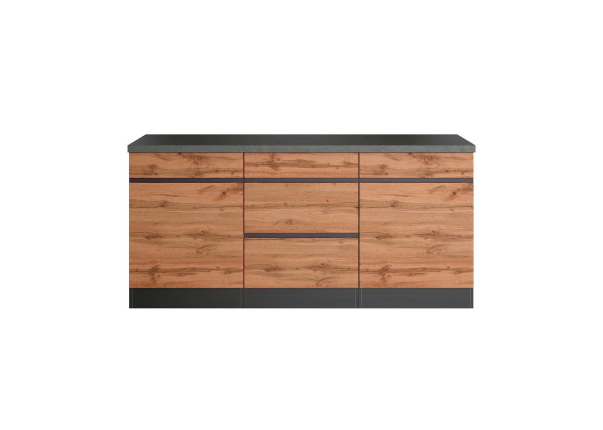 Küchenunterschrank Turin ca. 180x86 cm Graphit/Eiche - Eiche Wotan/Graphitfarben, Design, Holzwerkstoff (180/86/60cm) - Held
