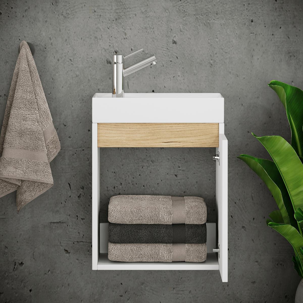 Gästebad Cosila - Honigeiche/Weiss, Trend, Keramik/Holzwerkstoff (41cm) - MID.YOU