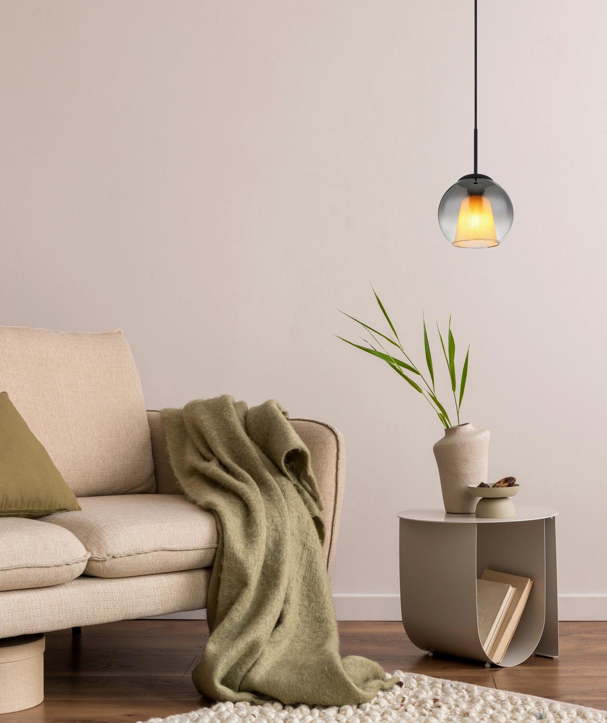 HÄNGELEUCHTE 15749H BARRY - Klar/Schwarz, Design, Glas/Textil (20/120cm) - Globo