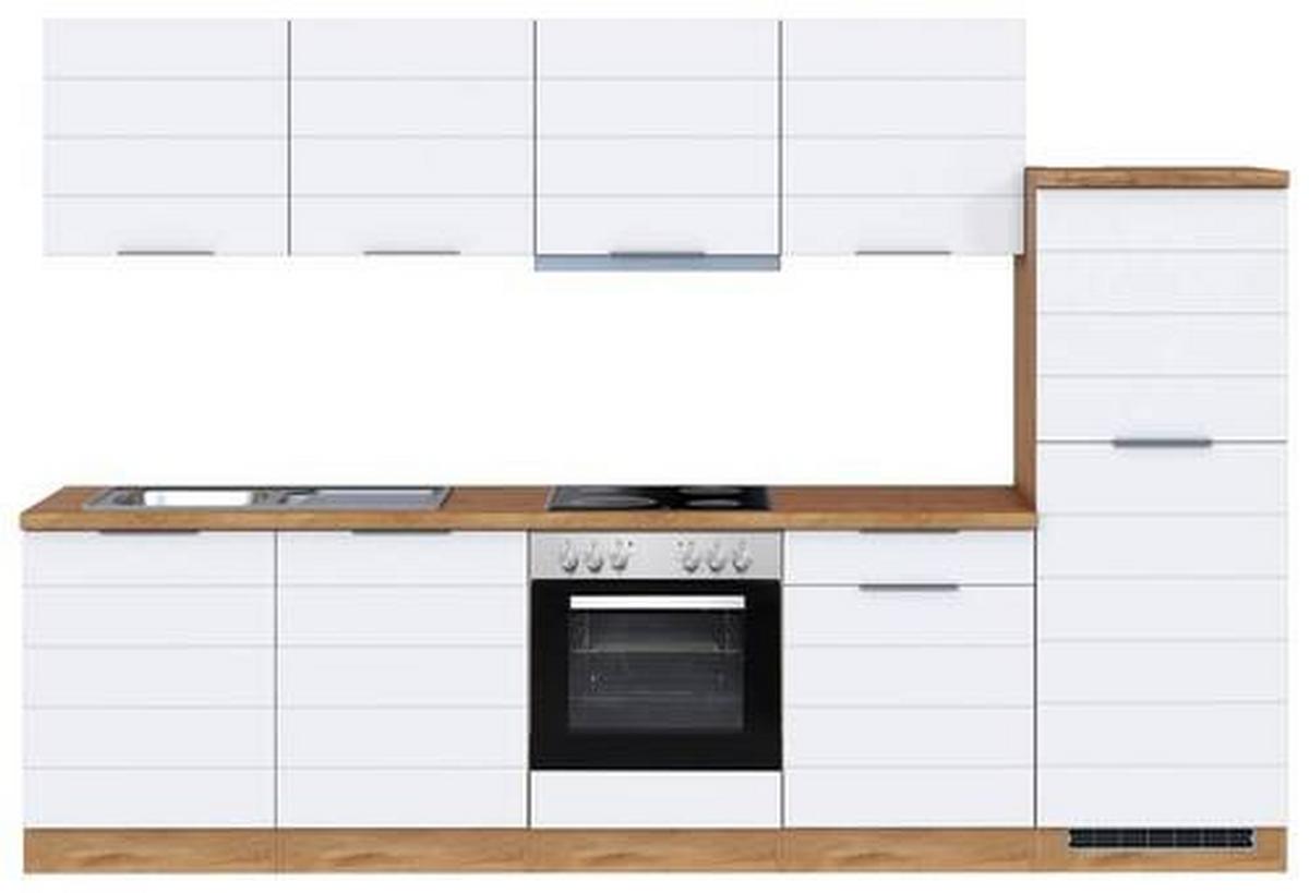 Küchenblock Florenz mit Geräten ca. 300 cm Weiß/Eiche - Eiche Wotan/Weiß, Design, Holzwerkstoff/Metall (300cm) - Held