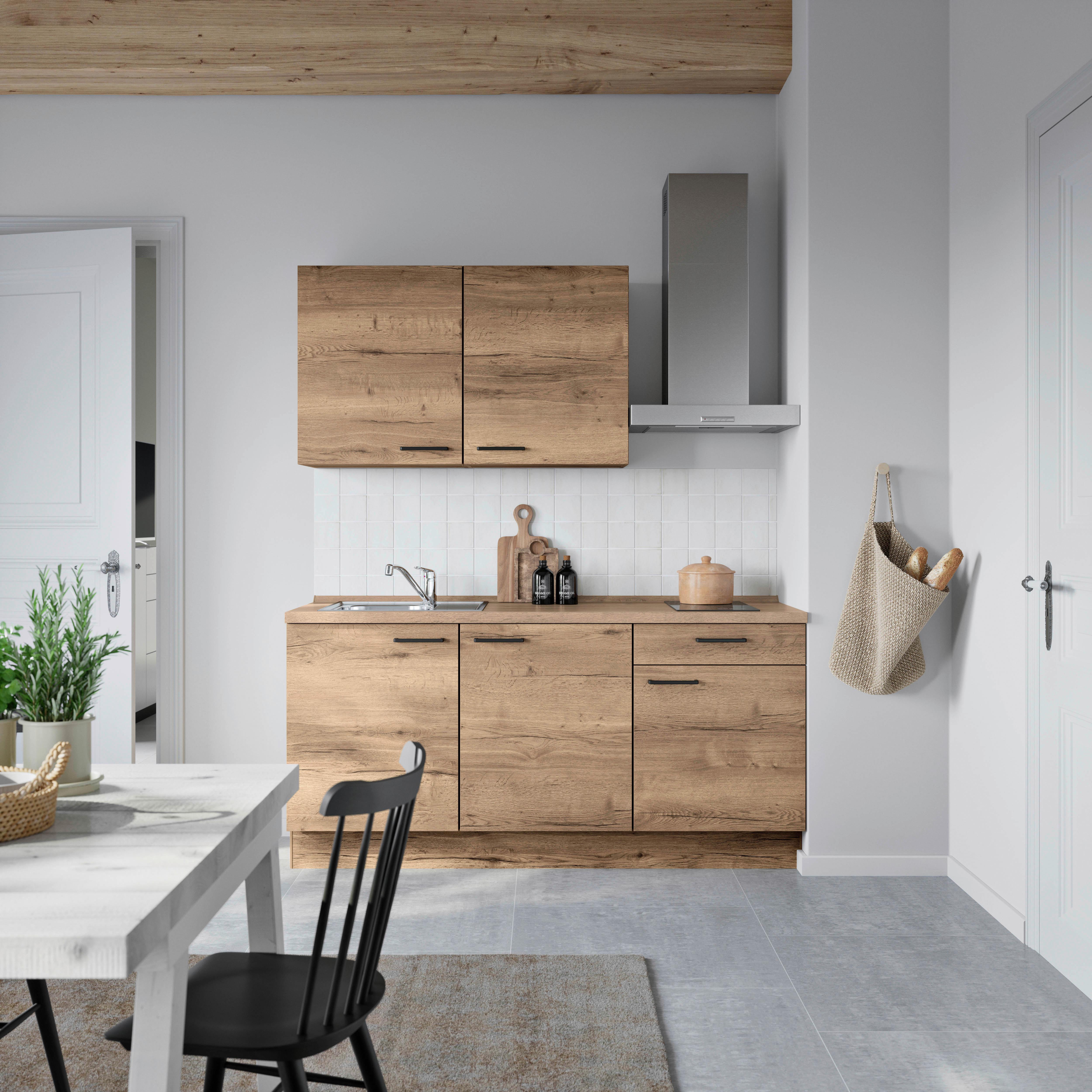 Küchenblock Structura Low m. Geräten Eiche dunkel - Eiche dunkel/Eichefarben, MODERN, Holzwerkstoff/Metall (180cm) - Nobilia