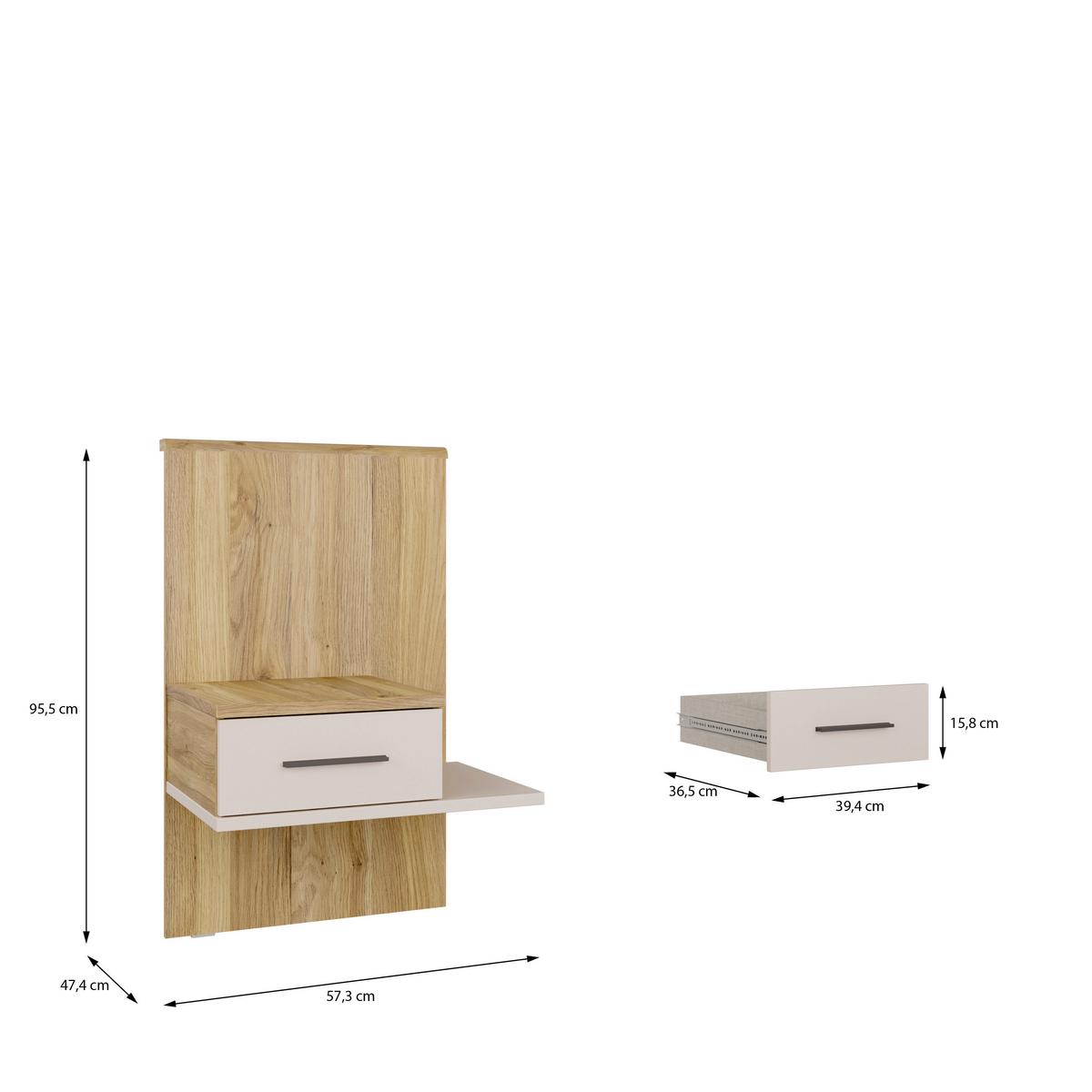 Noćni Ormarić Bellevue - siva/boje hrasta, Konvencionalno, drvni materijal/plastika (57,3/95,5/47,4cm) - Modern Living