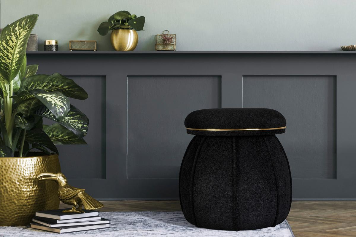 HOCKER CORIN 135 - Goldfarben/Schwarz, Design, Textil (51,5/55cm) - Kayoom