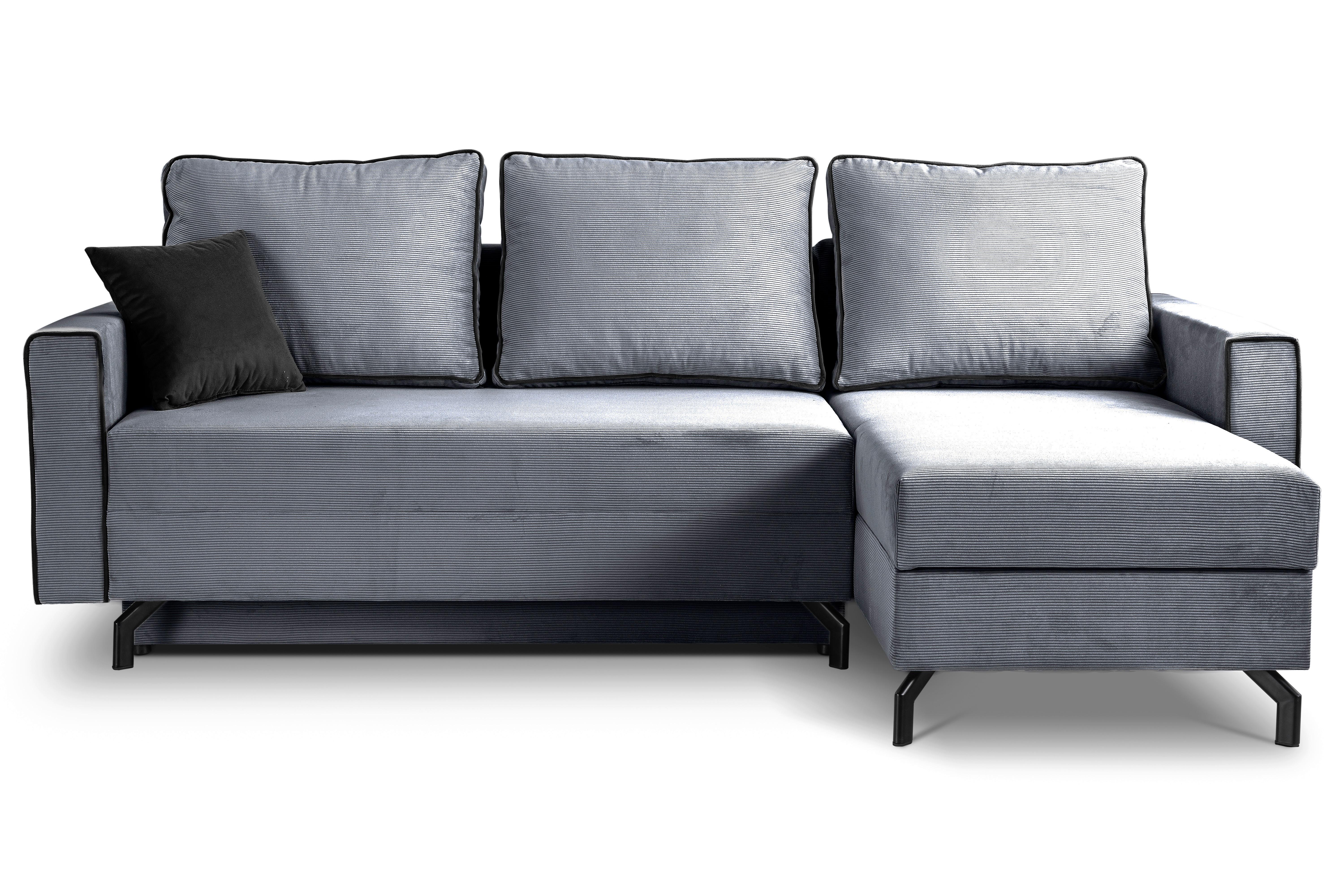 Ecksofa Marti Blaugrau mit Schlaffunktion - Blaugrau/Schwarz, Basics, Holz/Textil (230/148cm) - MID.YOU