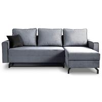 Ecksofa Marti Blaugrau mit Schlaffunktion - Blaugrau/Schwarz, Basics, Holz/Textil (230/148cm) - MID.YOU