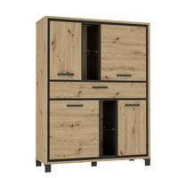 Highboard "Trondheim" , Schwarz, Eiche - Eichefarben/Schwarz, Basics, Glas/Holzwerkstoff (120,4/161/41,5cm) - Livetastic