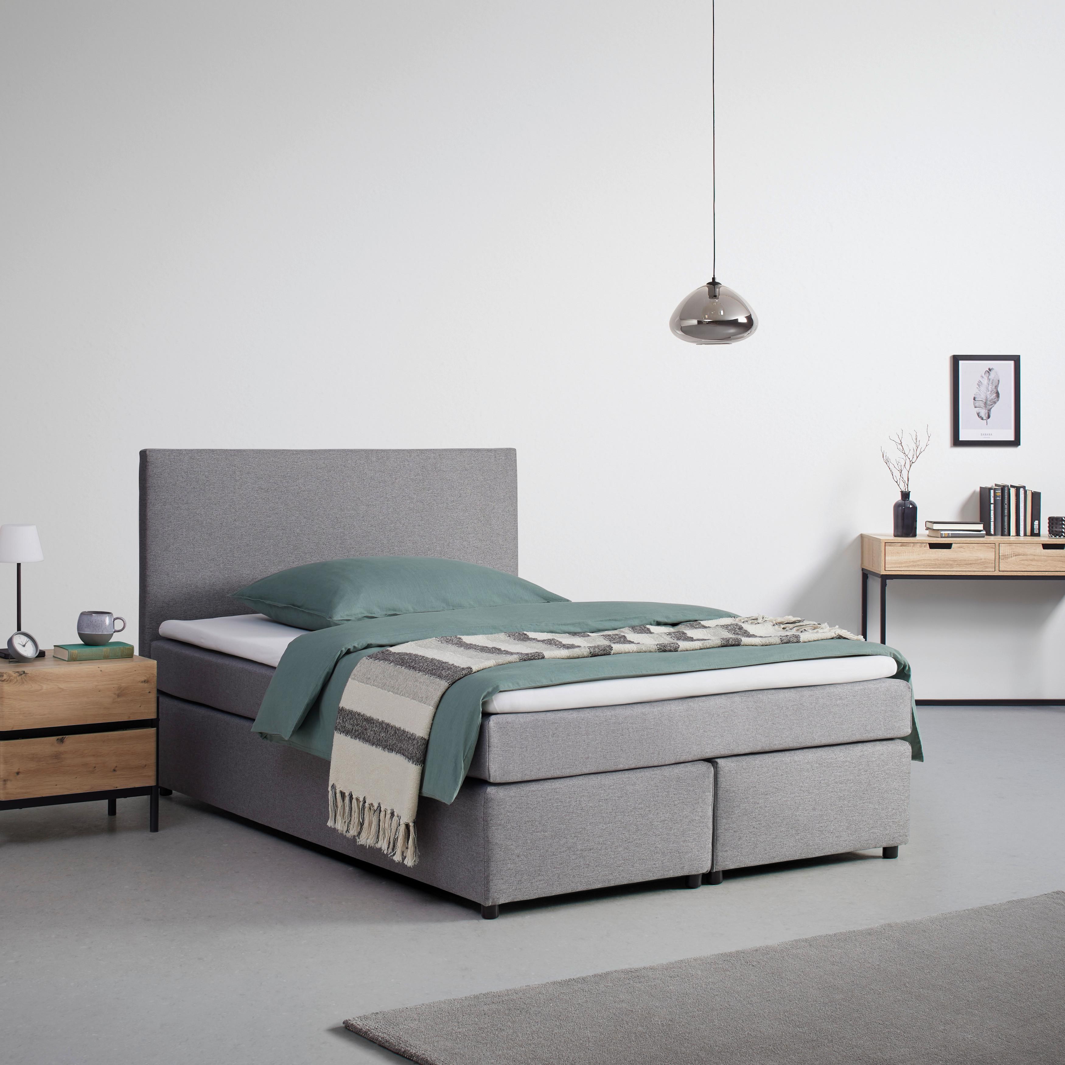 Boxbett Florinda ca. 140x200 cm Grau mit Topper - Schwarz/Grau, MODERN, Holz/Kunststoff (140/200cm) - Bessagi Home