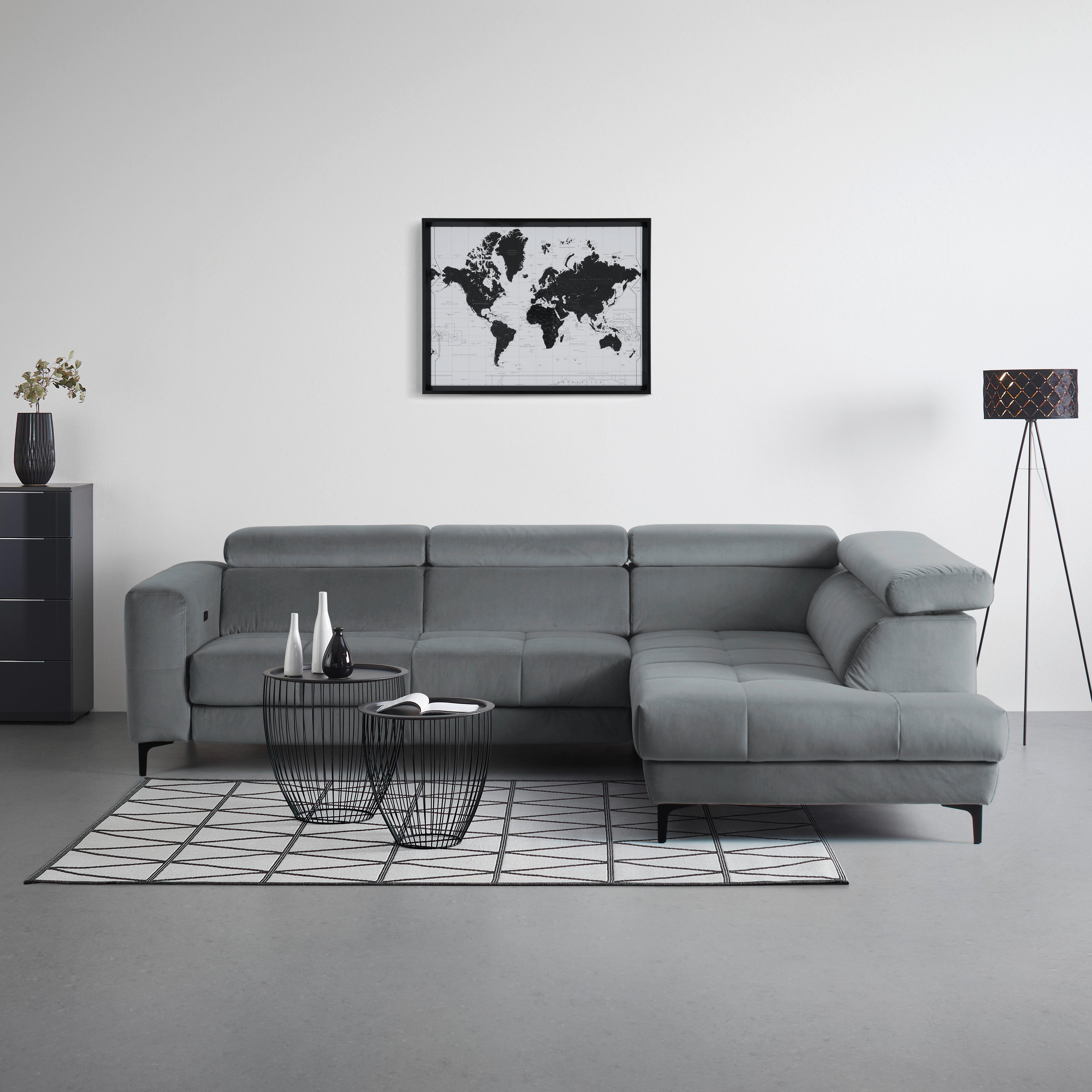 Ecksofa Emma rechts Blaugrau - Blaugrau/Schwarz, MODERN, Textil (301/210cm) - Premium Living